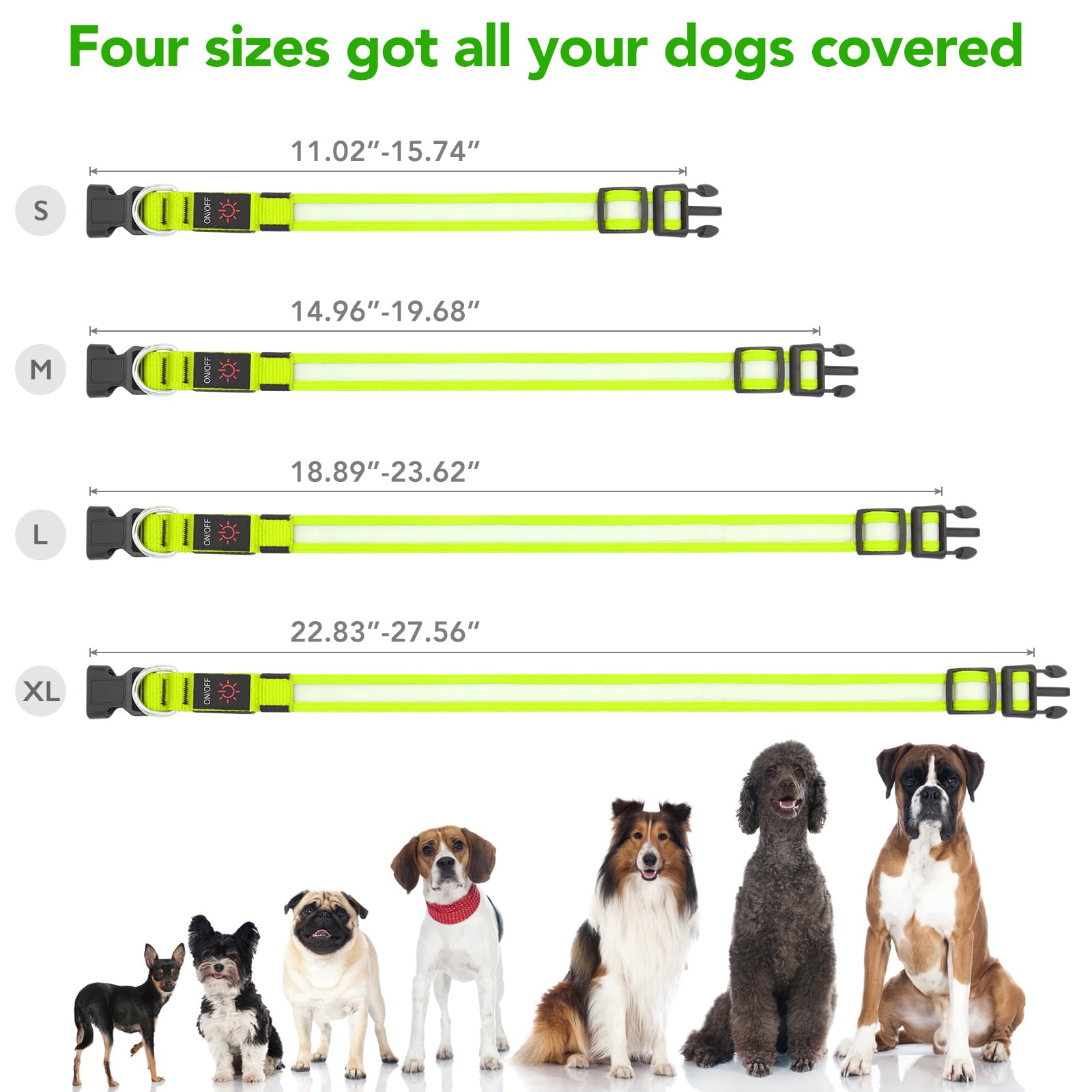 Vizpet Led Dog Collar, Light Up Dog Collar Adjustable Usb Rechargeable Super Bright Safety Light Glowing Collars For Dogs(Medium