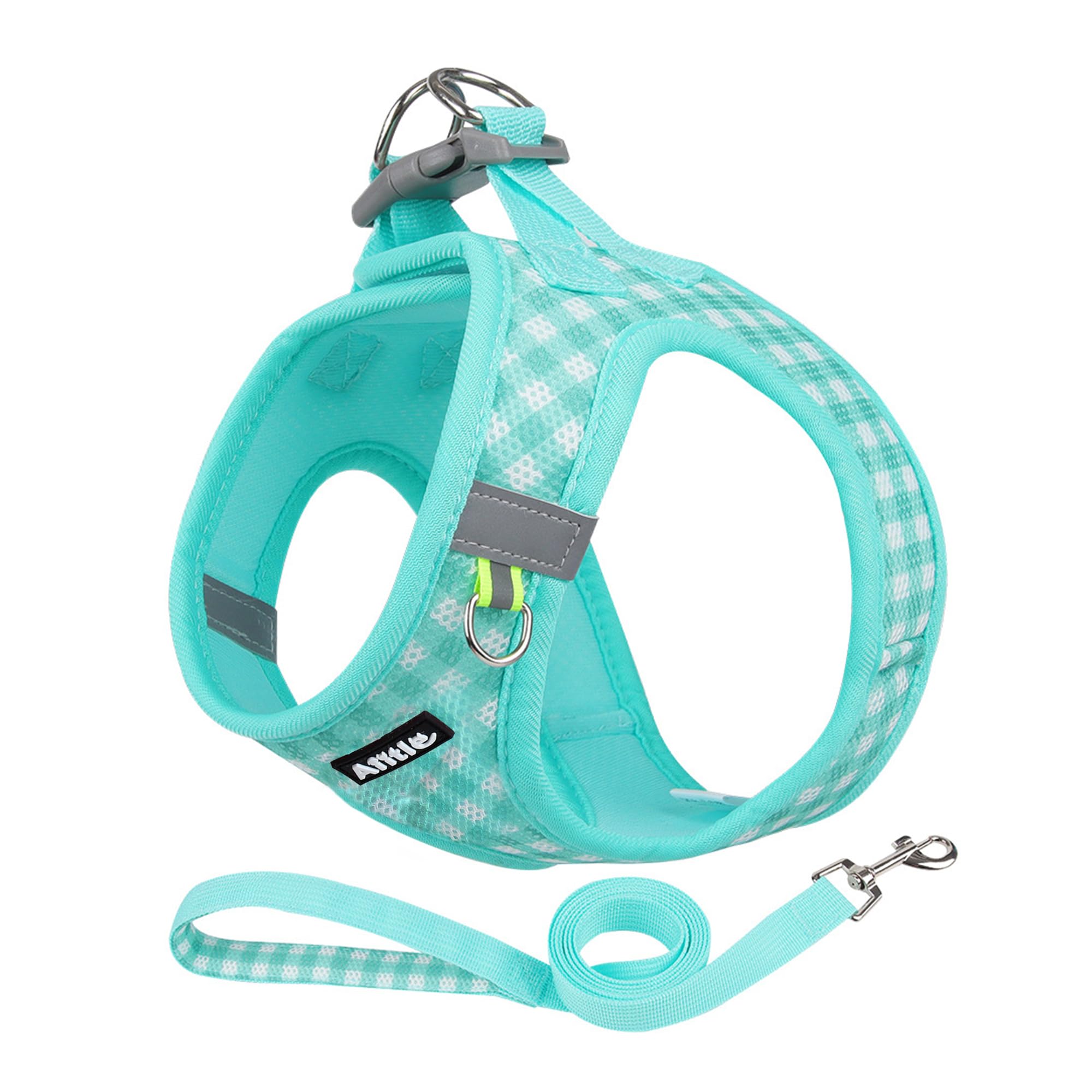 Aiitle Breathable Mesh Dog Vest Harness, No Pull Escape Proof Vest Harnesses With Reflective Bands, Adjustable Plaid Pet Outdoor