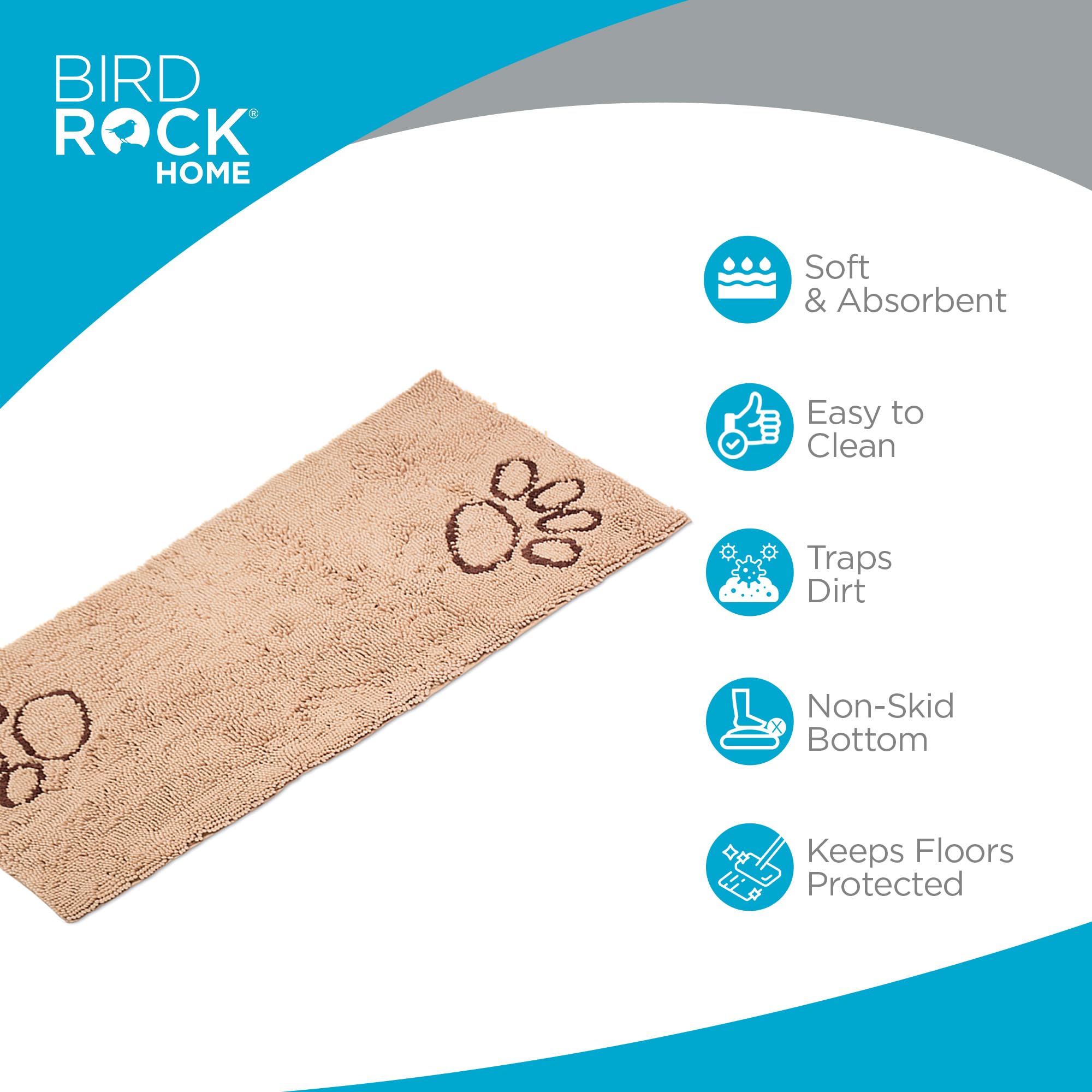 Birdrock Home Chenille Dog Doormat - Absorbent Surface To Keep Floors Clean, Non-Skid Bottom For Safety, Ultra-Soft & Durable, I