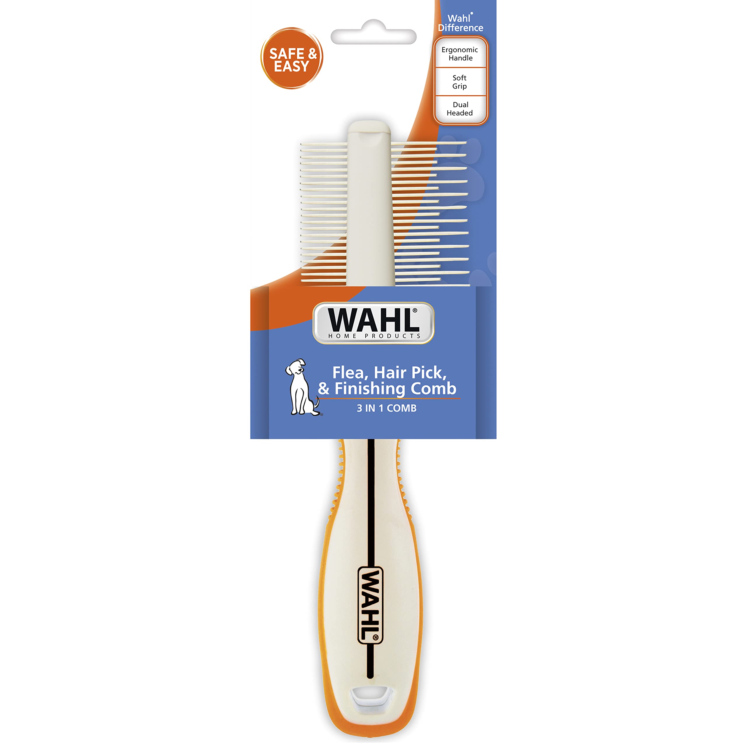 Wahl Premium Flea, Hair Pick, & Finishing Comb with Ergonomic Grips for Dog Grooming, Brushing, Detangling, and Flea Removal - M