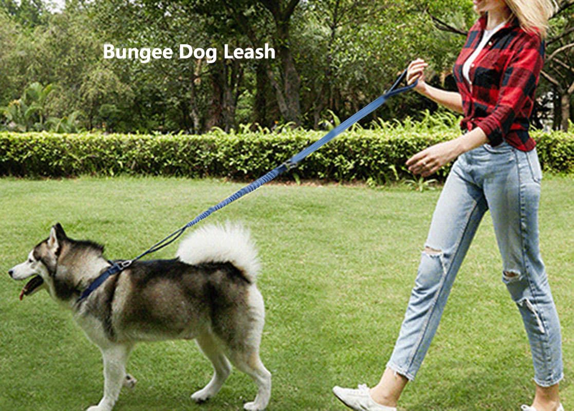 Kubemueg Hands Free Dog Leash With Reflective Stitching Heavy Duty Bungee With Car Seatbelt Adjustable Waist Leashes For Walking