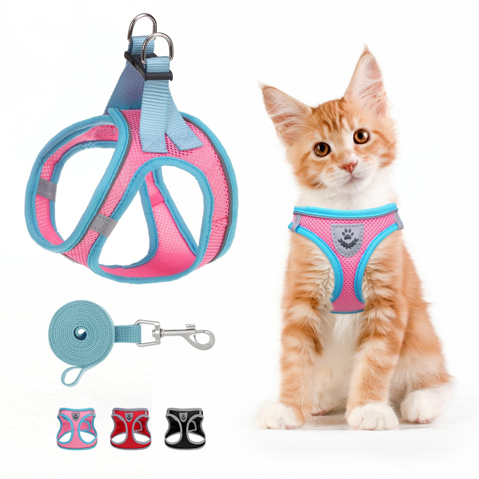 Scenereal Cat Harness And Leash Set Escape Proof, Adjustable Soft Air Mesh Kitten Harnesses For Girls Boys Small Medium Big Cats