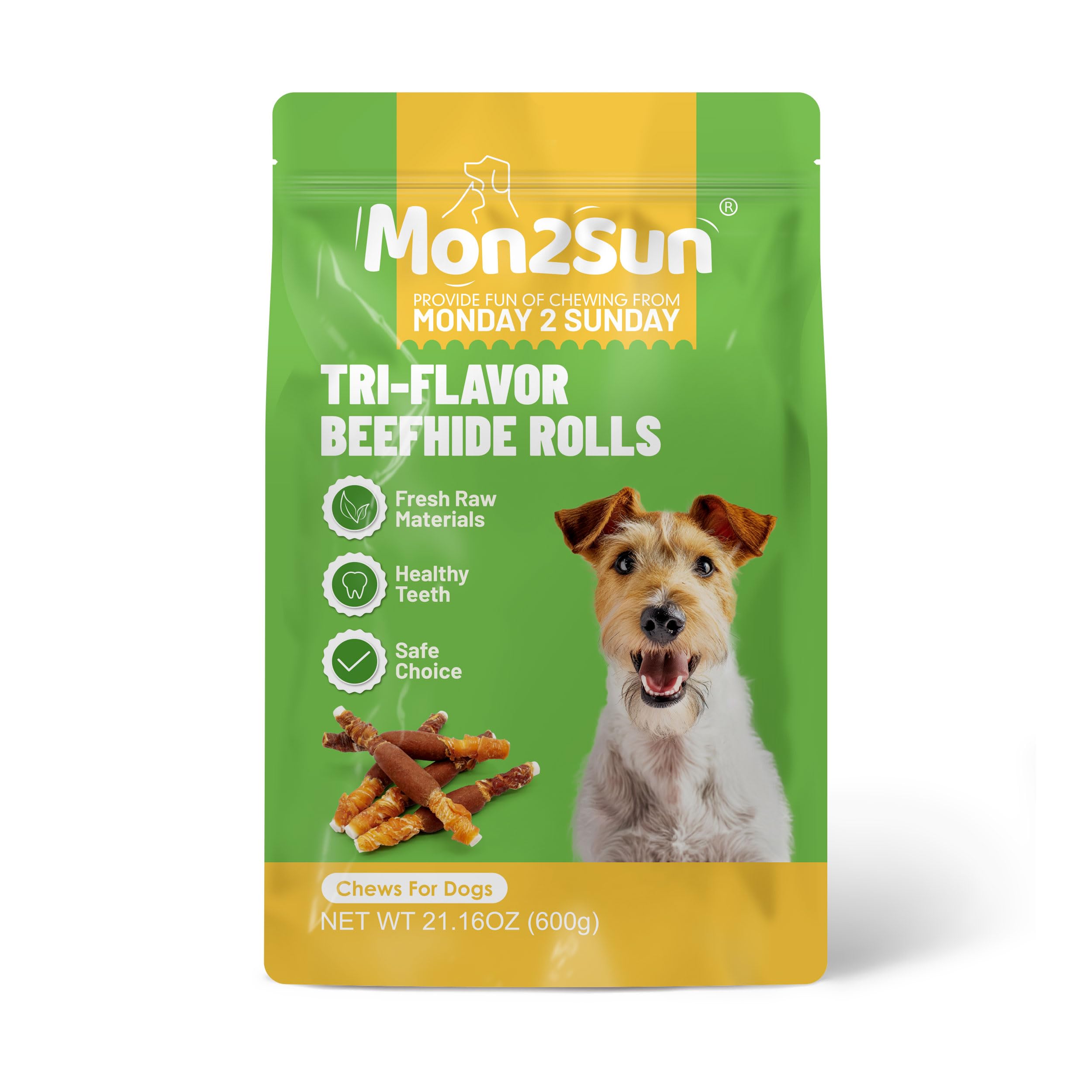 MON2SUN Dog Treats, Triple Flavor 5 Inch Chicken Liver Duck and Chicken Wrapped Rawhide Snacks for Small and Medium Dogs, 21.16