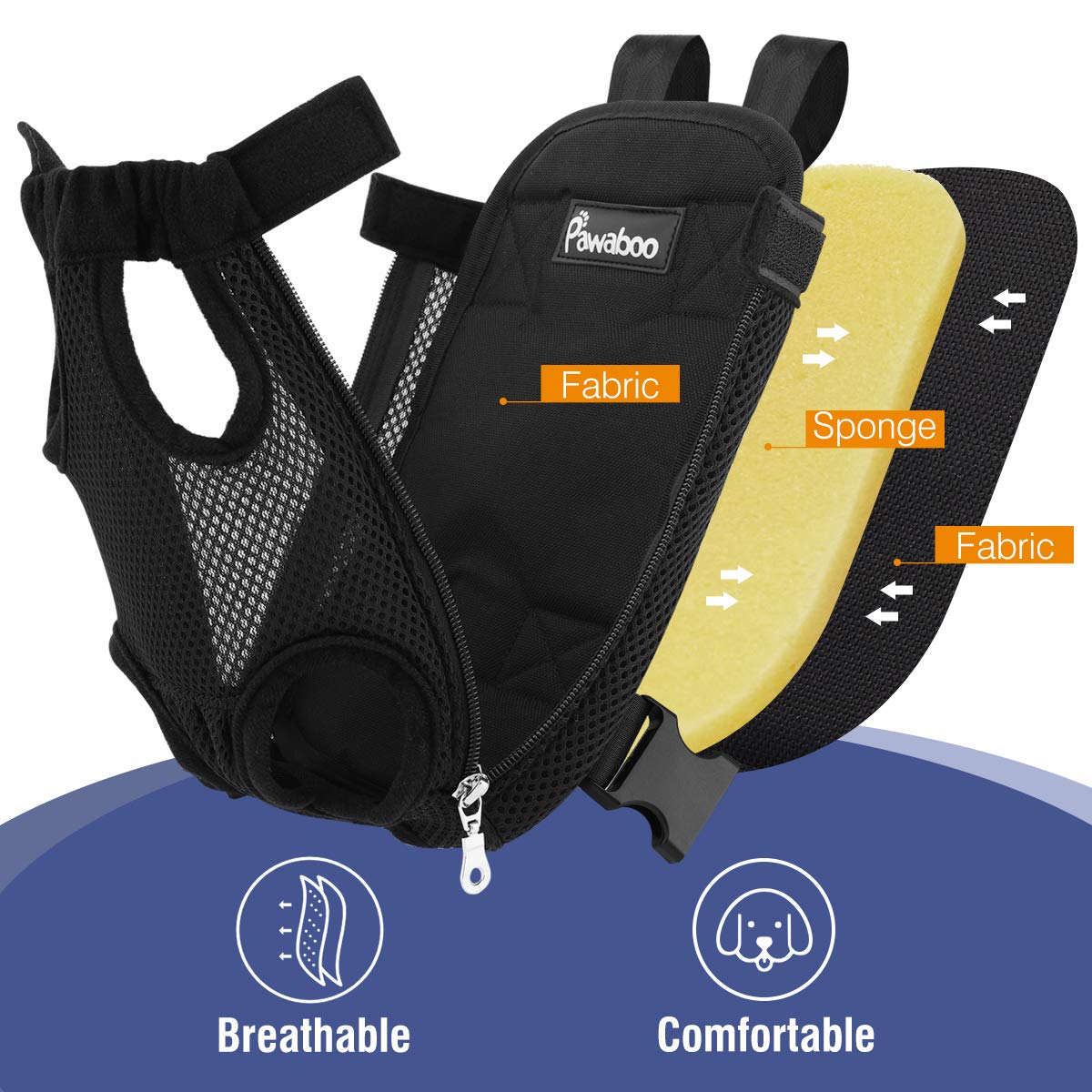 Pawaboo Pet Carrier Backpack, Adjustable Pet Front Cat Dog Carrier Backpack Travel Bag, Legs Out, Easy-Fit For Traveling Hiking Camping For Small Medium Dogs Cats Puppies, Small, Black