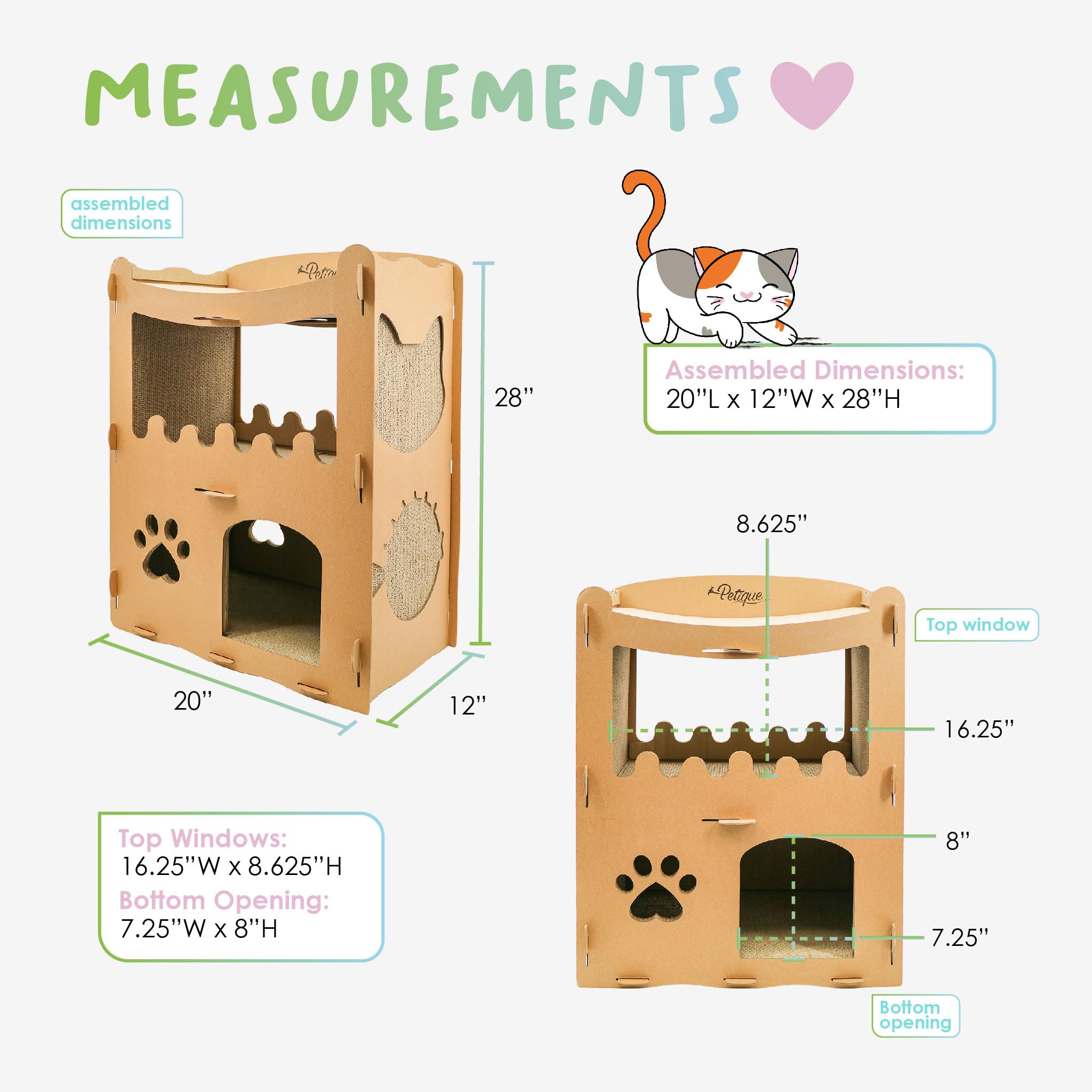 Petique Feline Penthouse Cat House, Sustainable, Safe, Multi-Level, Scratch Boards, Easy Assembly, Non-Toxic, Spacious, Compostable, Biodegradable, Supports Up To 33 Lbs, For Small/Medium Pets