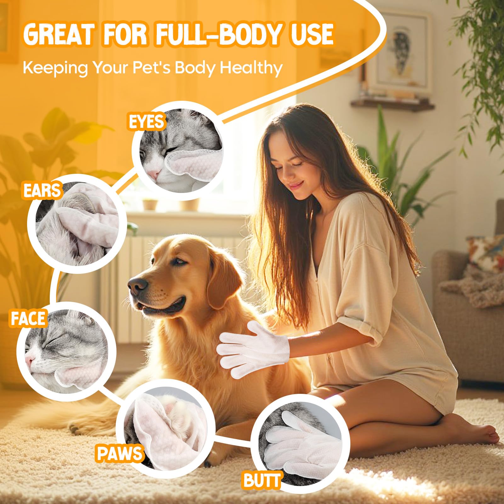 Neence Extra Thick Pet Glove Wipes For Dogs & Cats, Dog Washing Gloves Cleaning Deodorizing For Paws,Butt And Body, Cat Bathing
