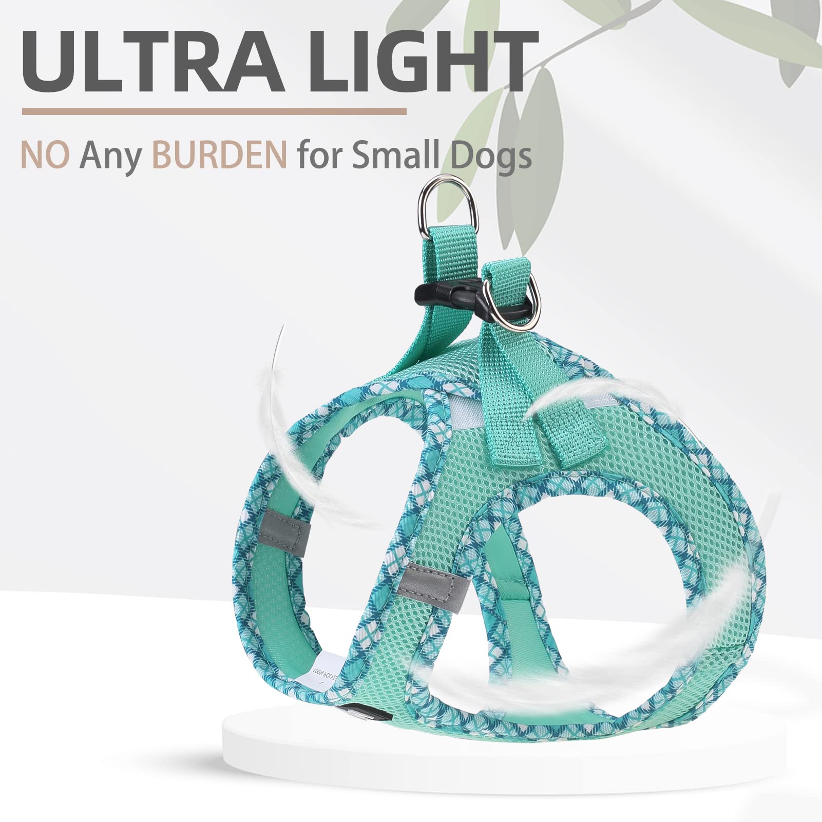 Pupteck Dog Harness And Leash Set For Small Medium Dogs No Pull Step-In Soft Mesh Puppy Cat Vest Harnesses Reflective At Night, Green S