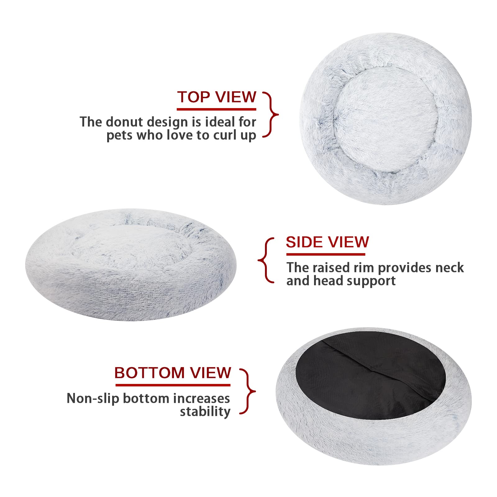 Bedfolks Calming Donut Dog Bed, 30 Inches Round Fluffy Dog Beds For Medium Dogs, Anti-Anxiety Plush Dog Bed, Machine Washable Pet Bed (Light Blue, Medium)