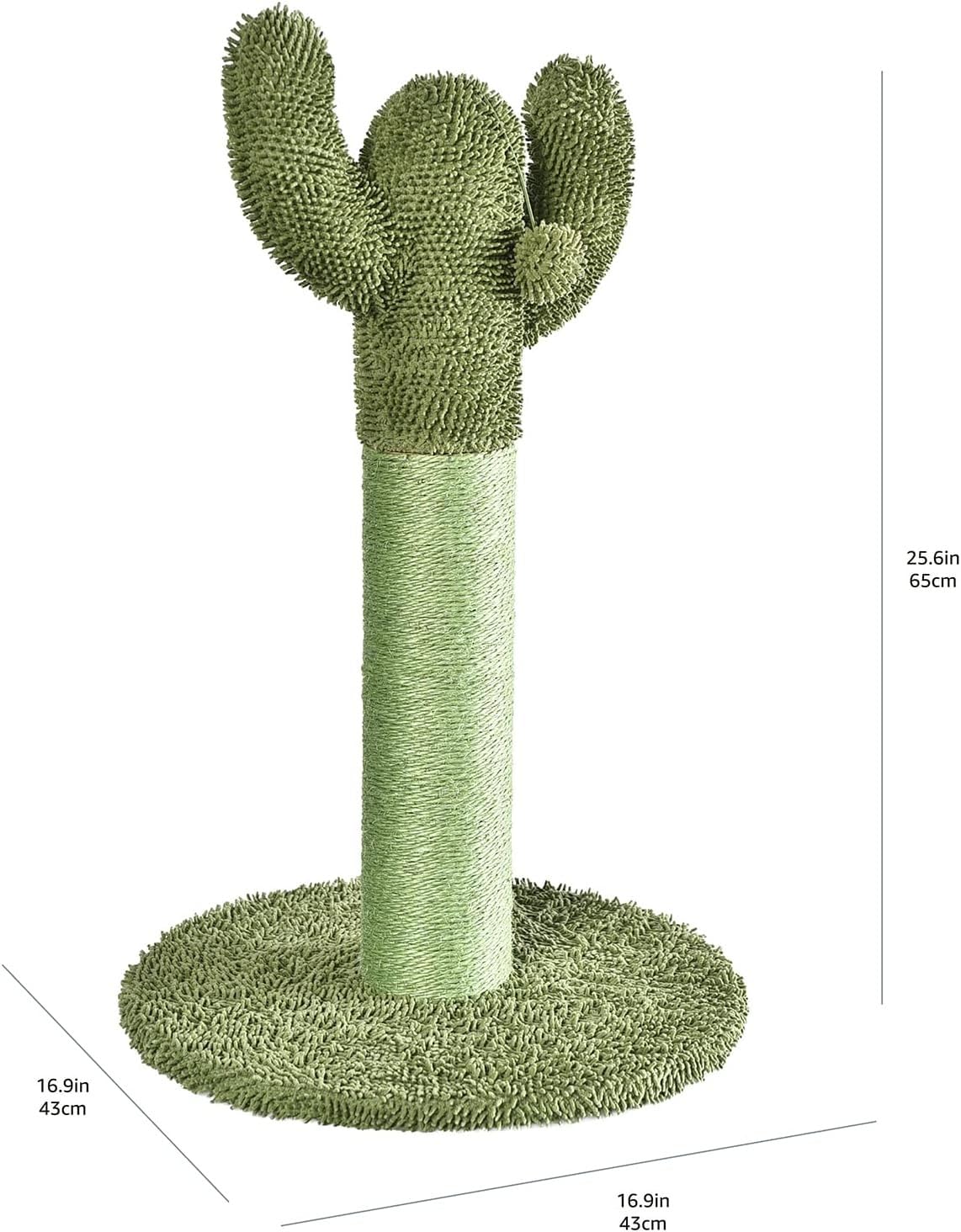 Amazon Basics Cat Scratcher - Indoor Cactus Scratching Post with Dangling Ball, Medium 25.6"H, Green