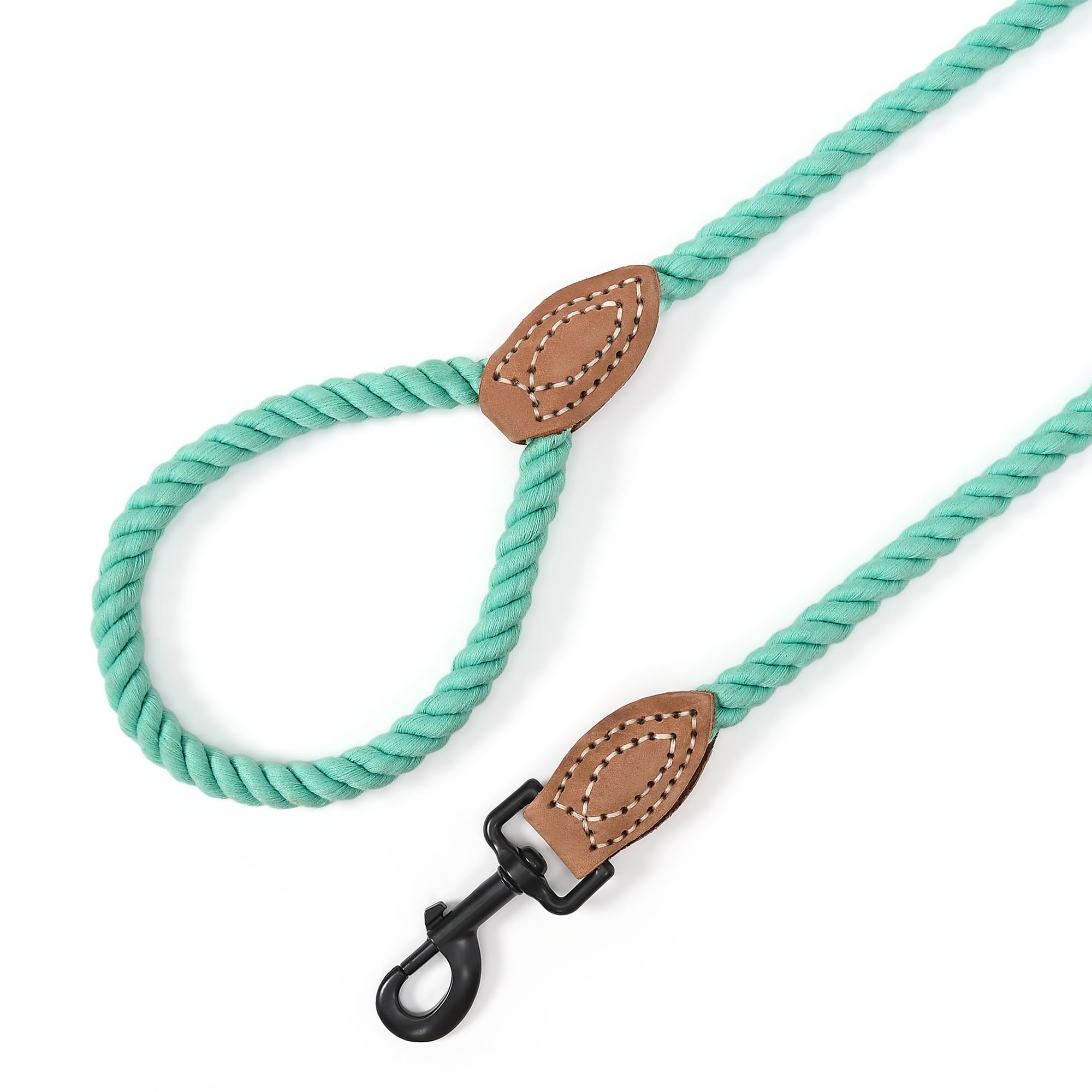 Mile High Life Dog Leash, Braided Cotton Rope Leashes With Leather Tailor Tip With Leather Tip - Heavy Duty Metal Clasp, 5Ft, 1/