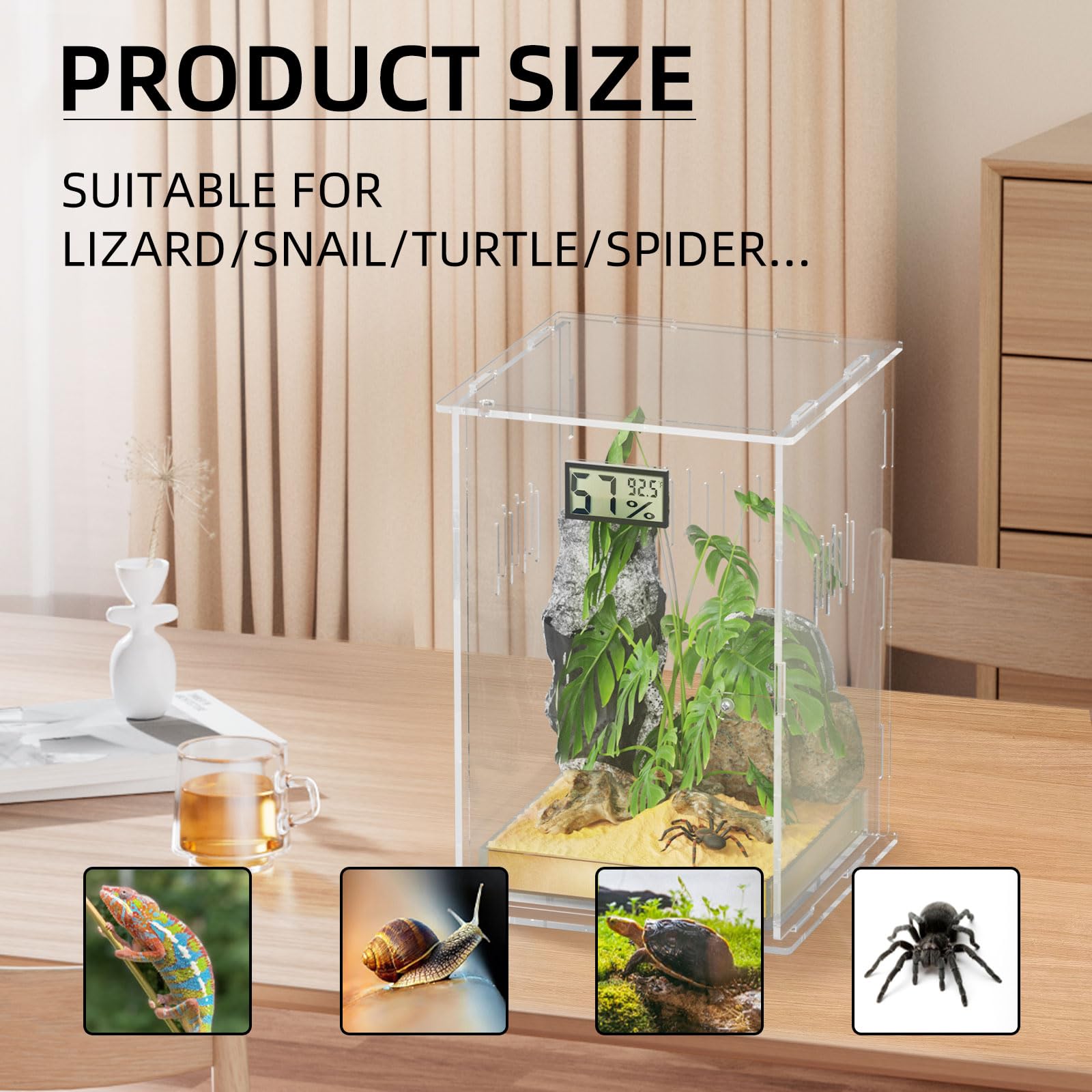 Ghims Reptile Terrariums With Temperature Hygrometer, 7.1X7.1X11.8 Acrylic Breeding Box Terrarium Cage Tank For Small Rept