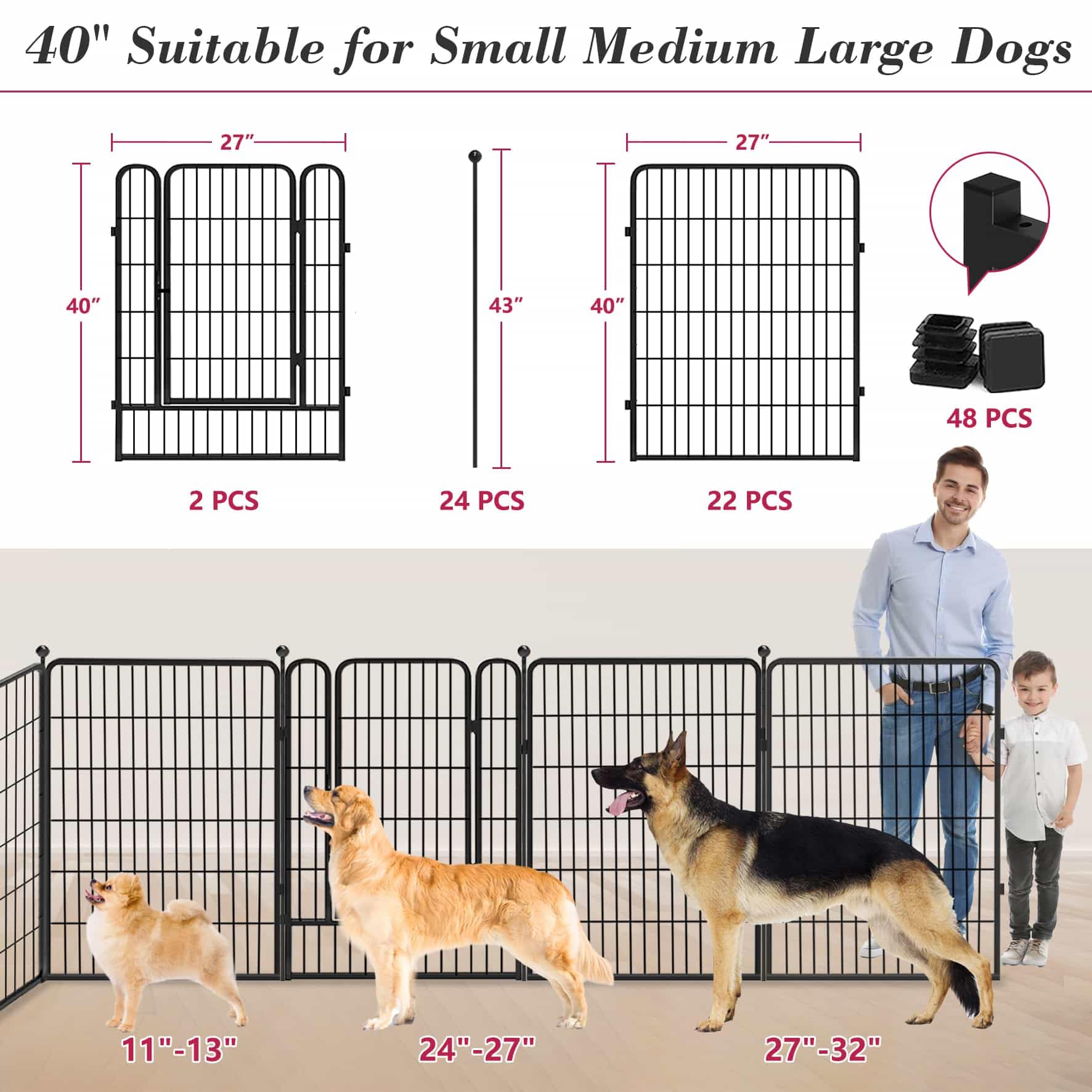 Jhsomdr Dog Playpen 40 Inch 24 Panels Indoor Outdoor Dog Pen For Large/Medium/Small Dogs Heavy Duty Metal Dog Fence Outdoor For