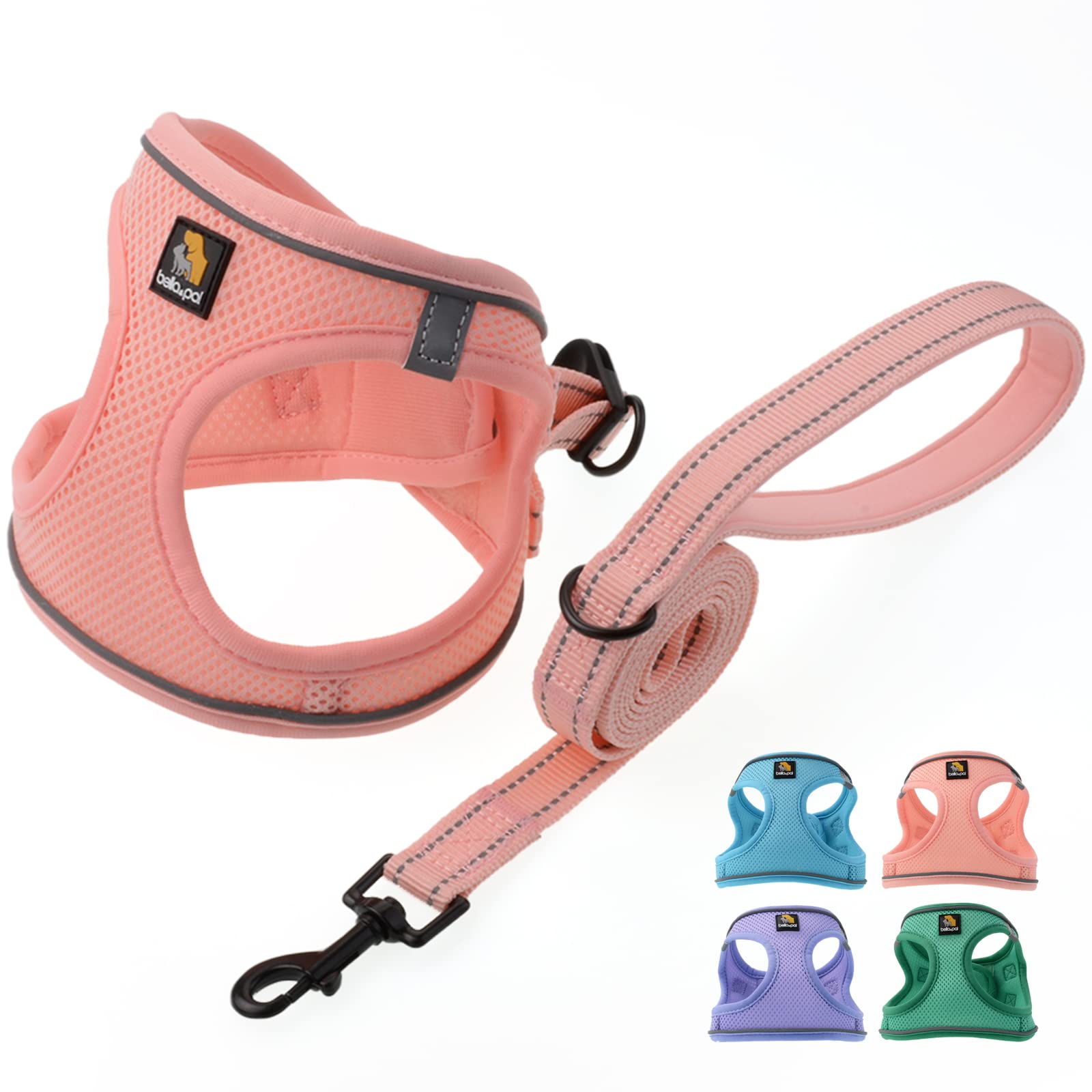 Bella & Pal Dog Harness For Small Dogs, Medium, Coral Pink, Animal Harness With Leash Set, No Pull, Step In Design, Reflective S