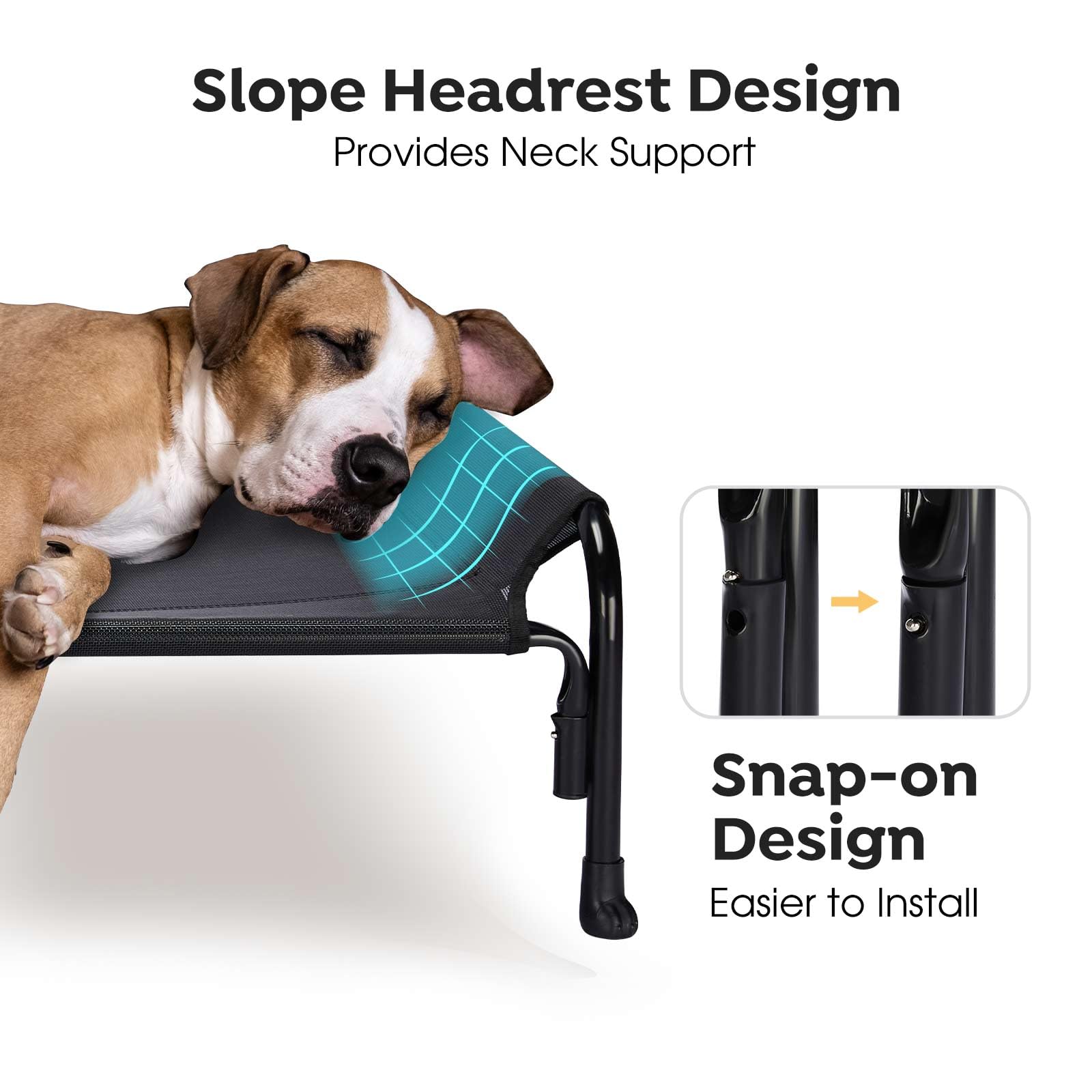 Veehoo Elevated Dog Bed, Outdoor Raised Dog Cots Bed For Large Dogs, Cooling Camping Elevated Pet Bed With Slope Headrest For Indoor And Outdoor, Washable Breathable, Large, Black, Cwc2204