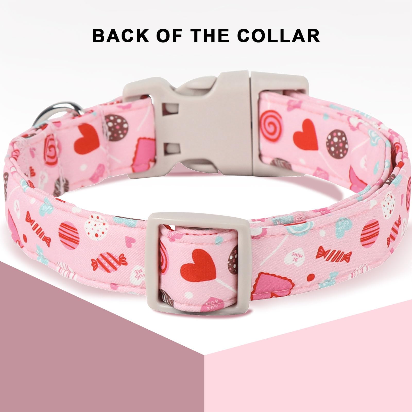Unique Style Paws Valentine'S Dog Collar Heart Love Collar For Dog, Cotton, Adjustable, Pink, Extra Small, Xs, Plastic Buckle, H