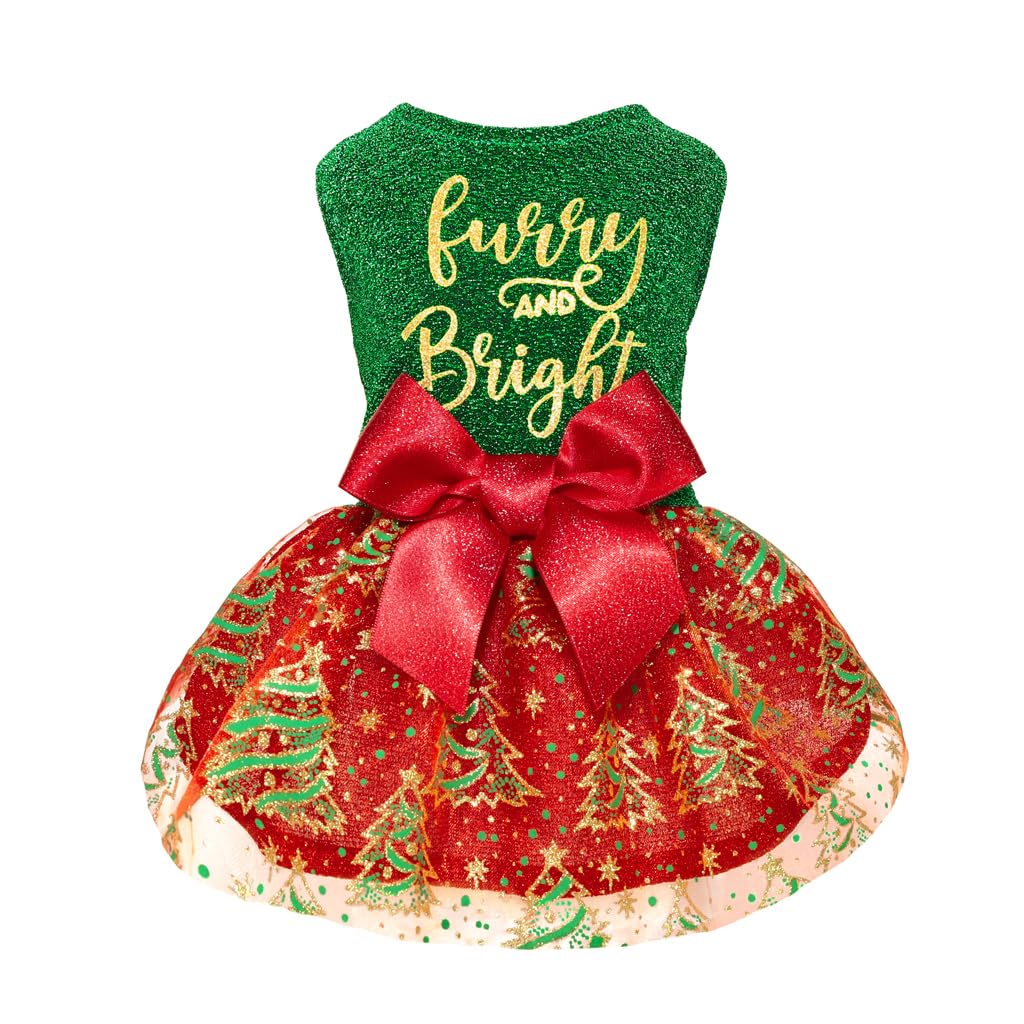 Fitwarm Furry And Bright Dog Christmas Outfit, Sparkly Pet Holiday Tulle Dress, Winter Clothes For Small Dogs - Girl, Christmas 