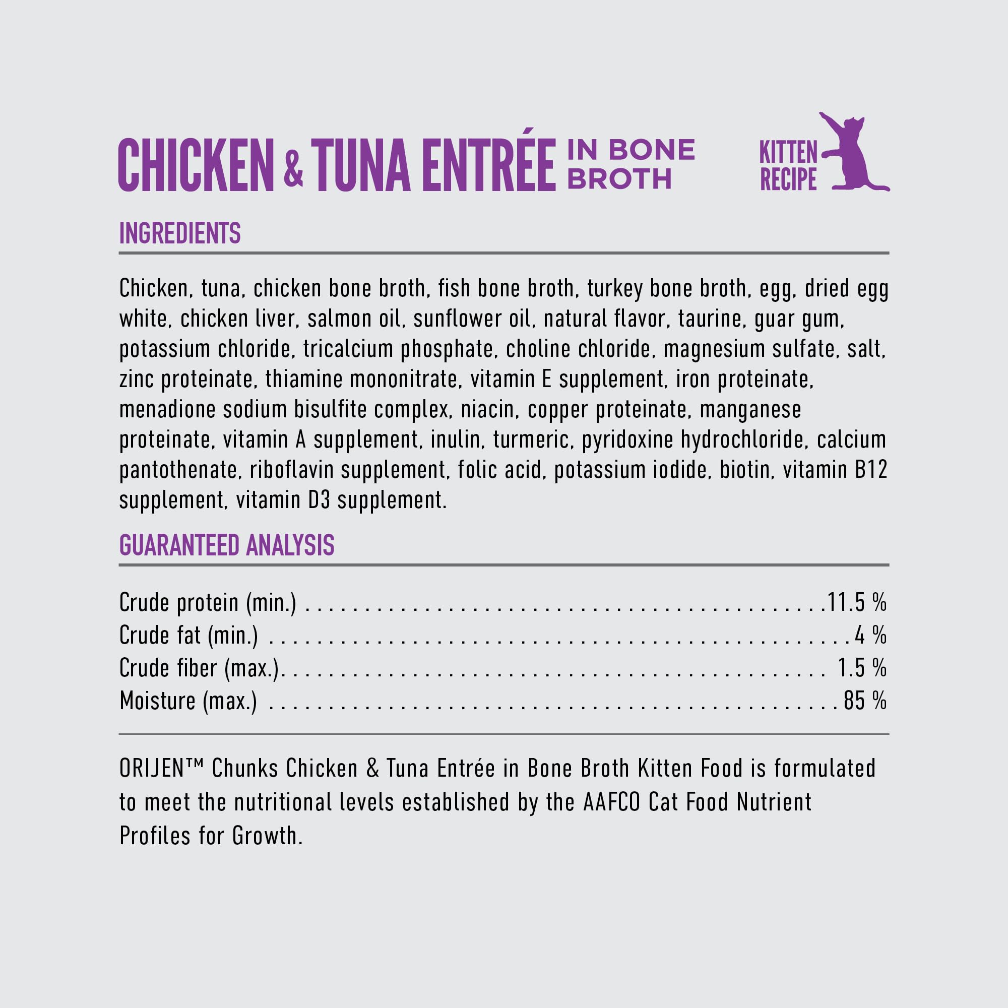 ORIJEN Chunks & Shreds Wet Cat Food Chicken and Tuna Kitten Entr  e 3oz Cans (12 Count)