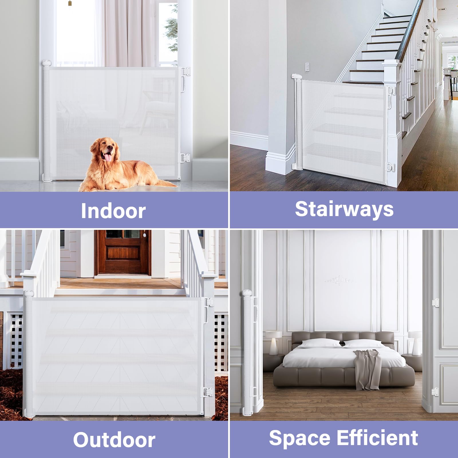 Retractable Baby Gates Extra Wide, Probebi Retractable Dog Gate For The House Extends To 72' Wide 34' Tall, Gates For Baby Indoor, Stair Gate For Outdoor, Staris, Hallways, Doorways, Deck, Porch