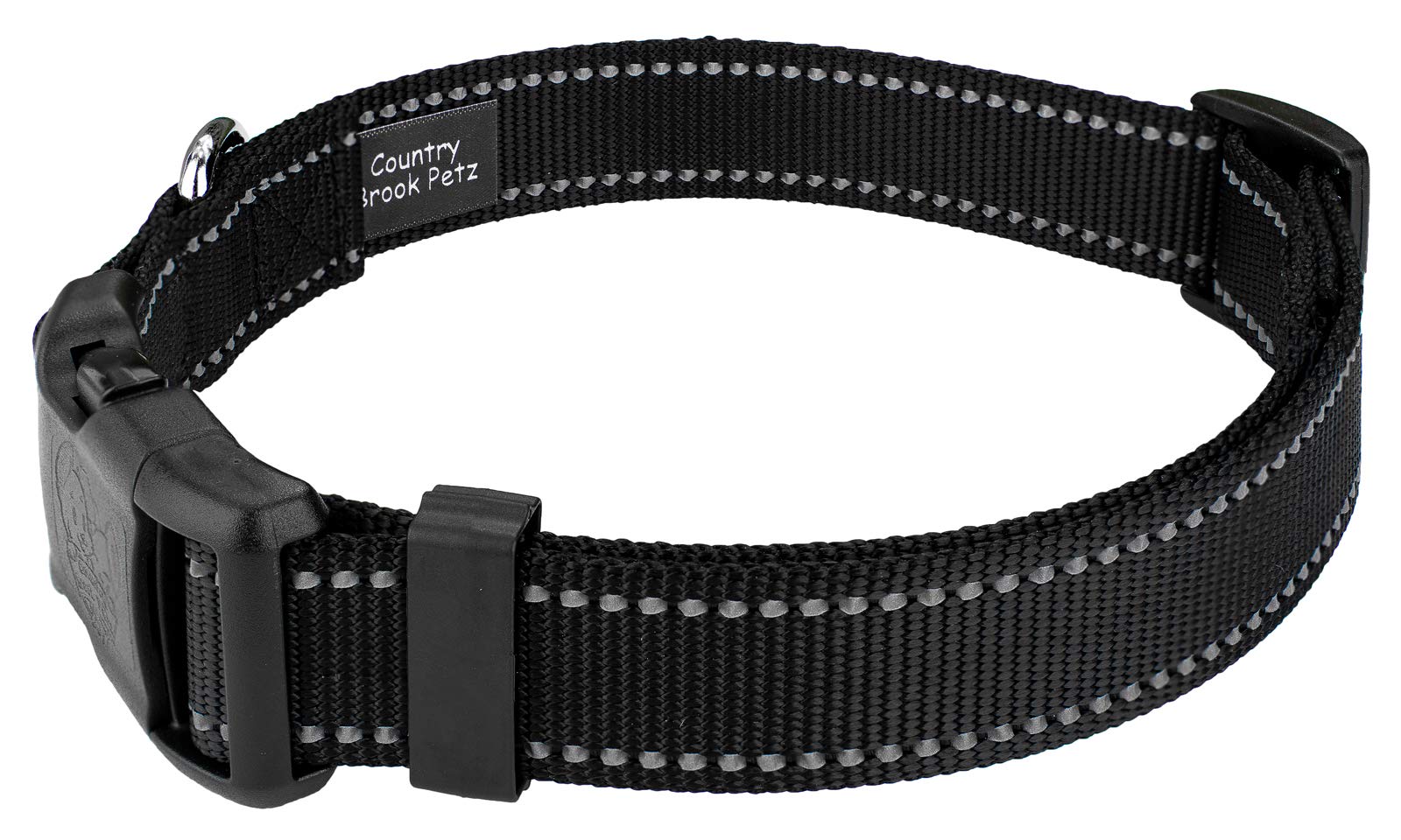 Country Brook Petz - 3/4 Inch Deluxe Black Reflective Nylon Dog Collar - Medium