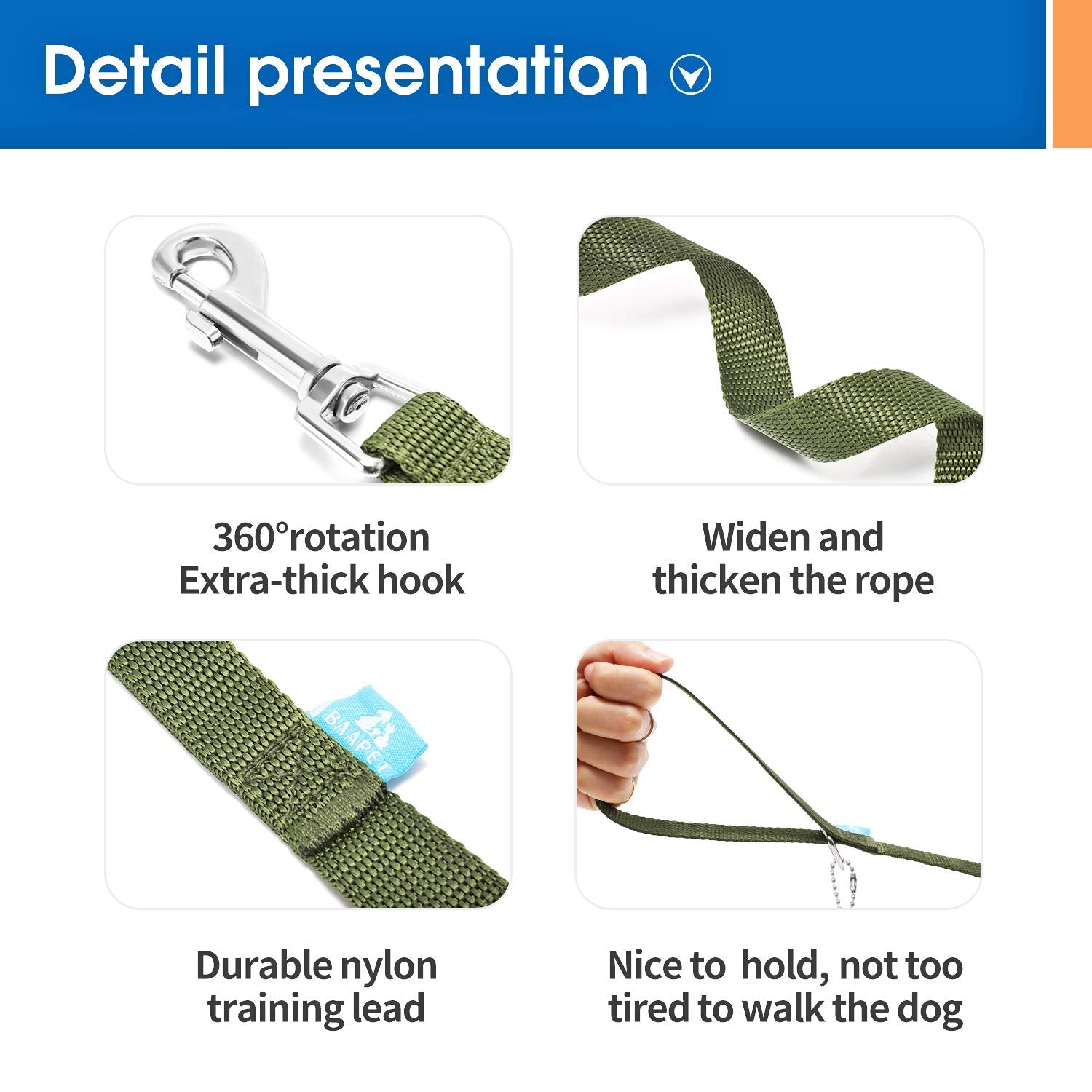 Baapet 15/20/30/50/100 Ft Long Dog Training Leash With Clickers For Small, Medium And Large Dogs Or Cats (30 Feet, Darkgreen)