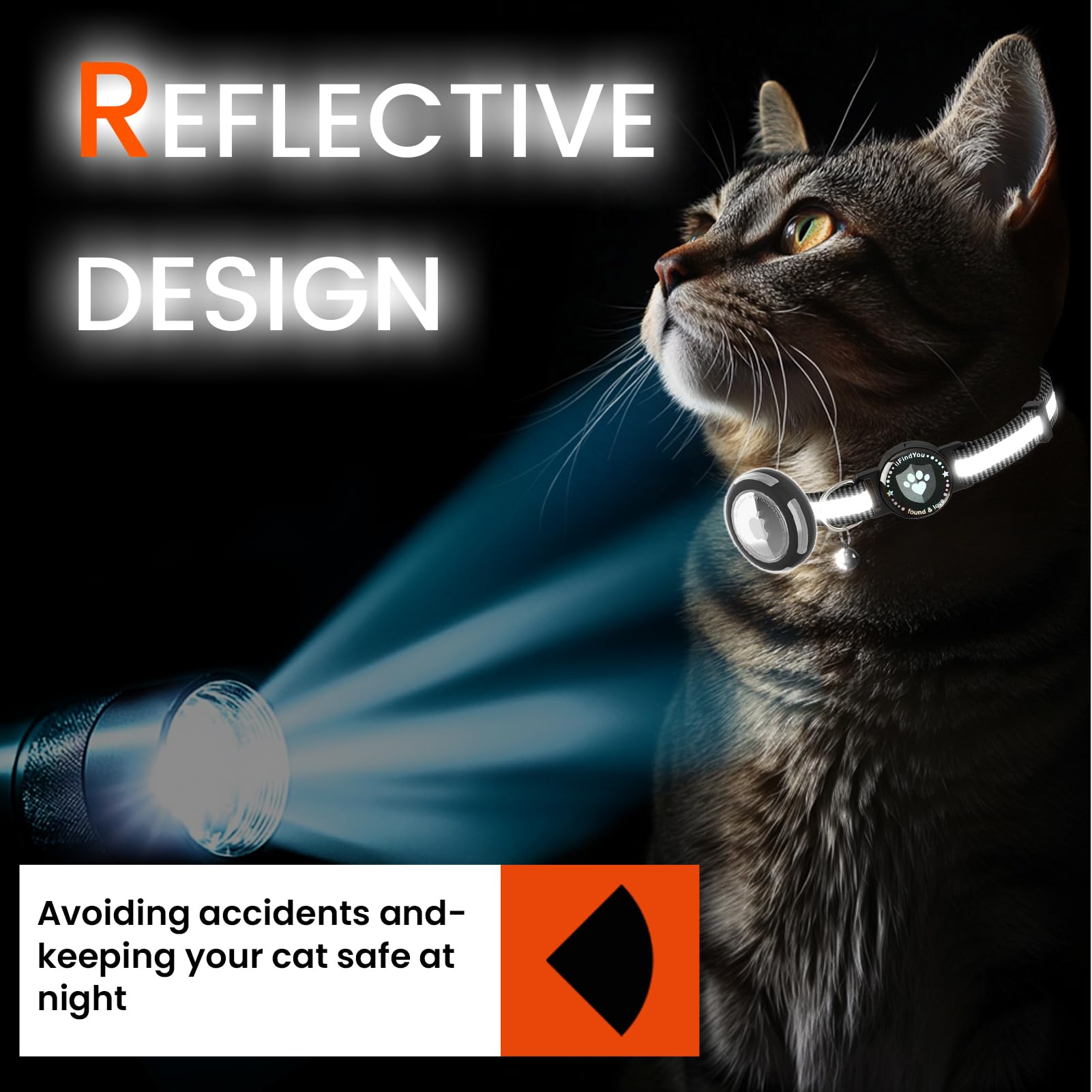 Ilfindyou Airtag Cat Collar Breakaway, Reflective Cat Collars With Apple Airtag Holder, Adjustable Kitten Collar With Bells Blac