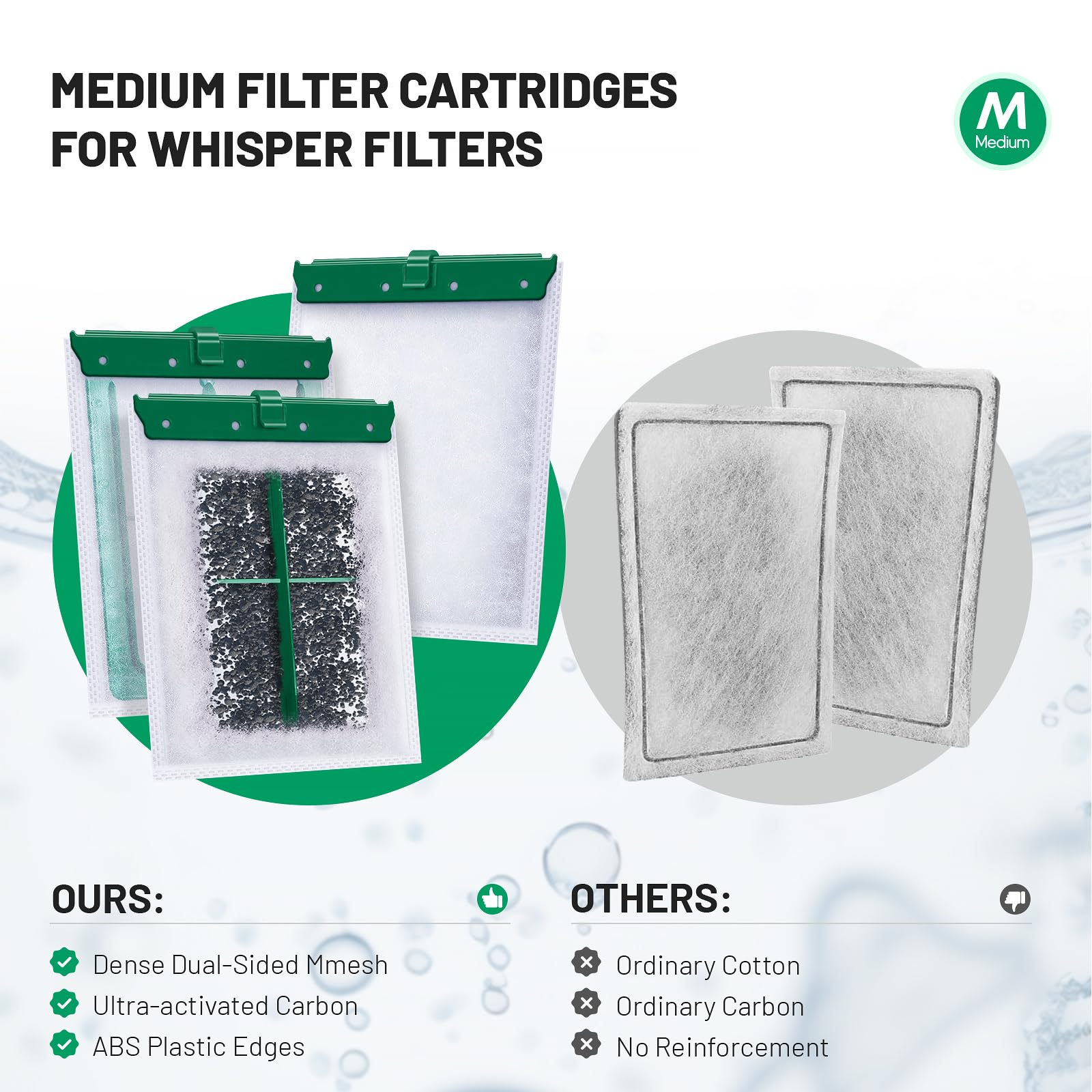 Esctabalt 8 Count Medium Filter Cartridges Compatible With Whisper Bio Bag Filters, Large Aquarium Filter Cartridge For Whisper