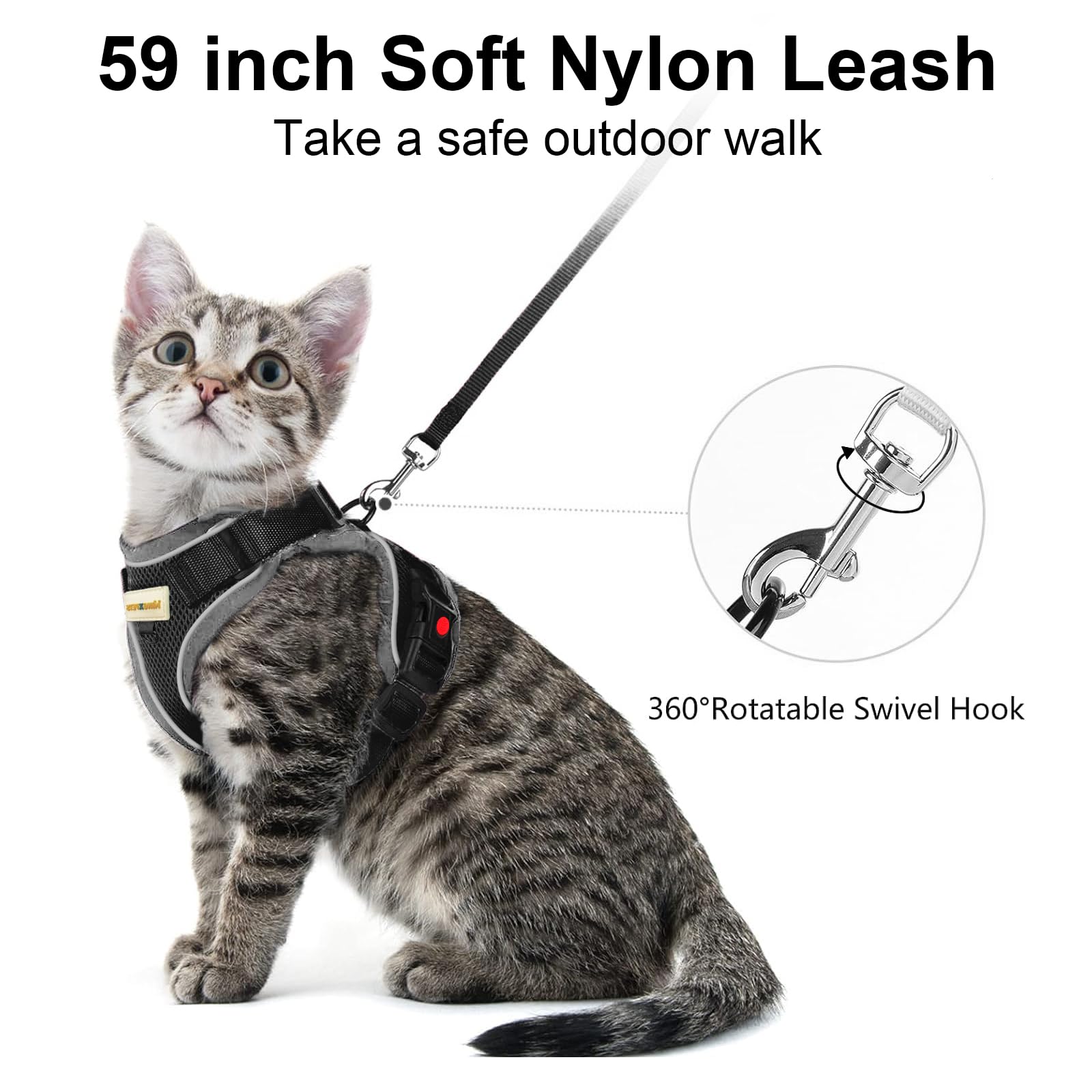 Mingxpets Cat Harness And Leash For Walking, Retractable Cat Harnesses And Leash Set Escape Proof, Breathable Soft Kitten Small