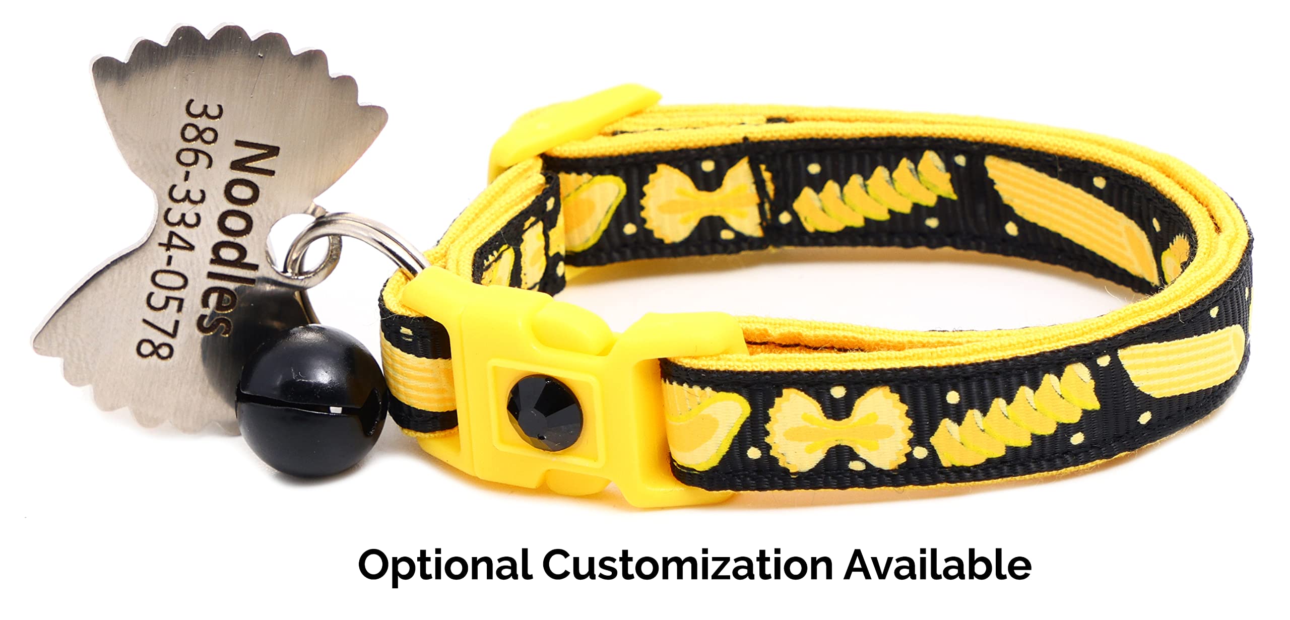 Noodle Cat Collar - Safety - Breakaway - Charm And Bell - Pugs2Persians (Small(10 Lbs & Less), Black)