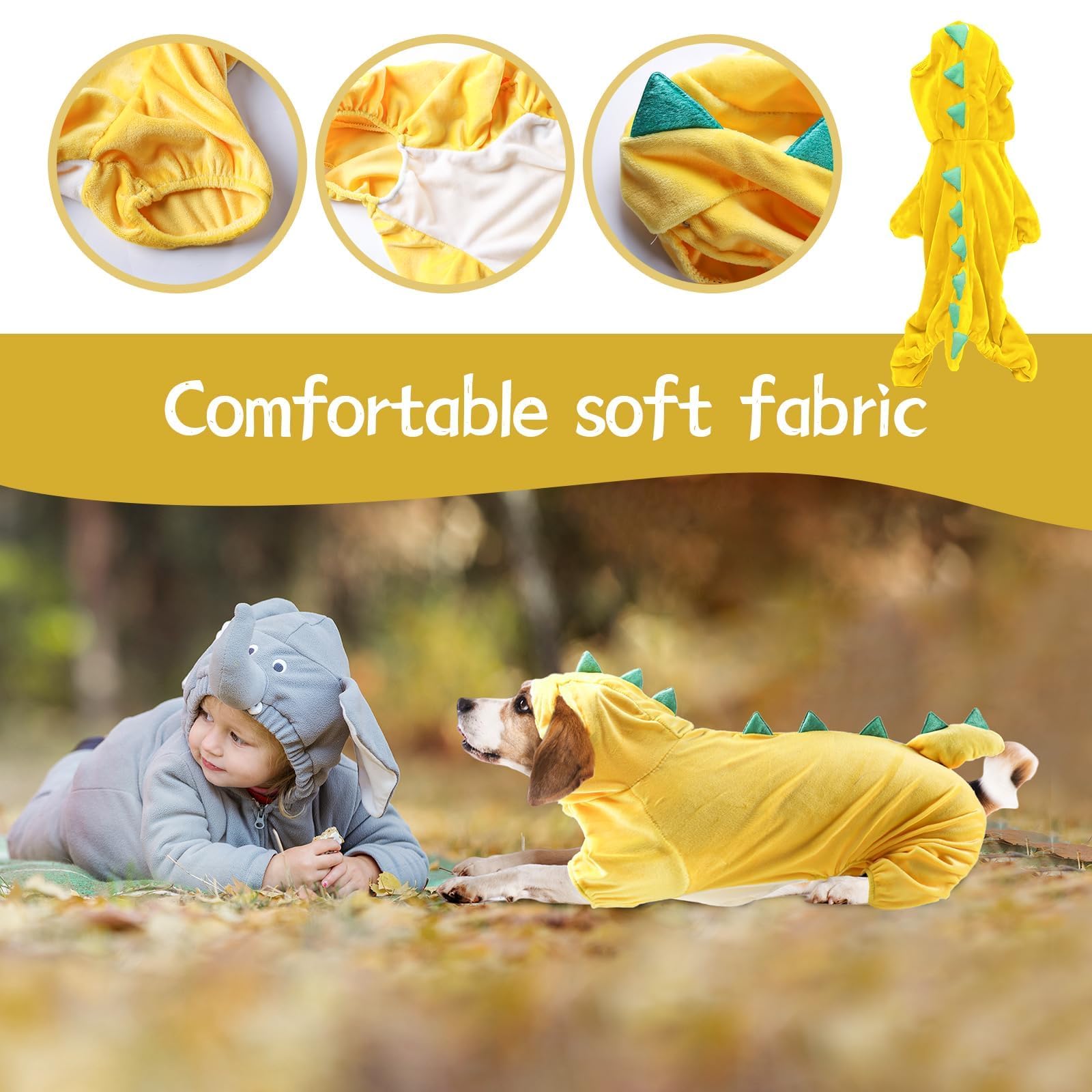 Hotumn Dinosaur Dog Halloween Costume Pet Dino Hoodie For Medium Dogs (X-Large, Yellow)