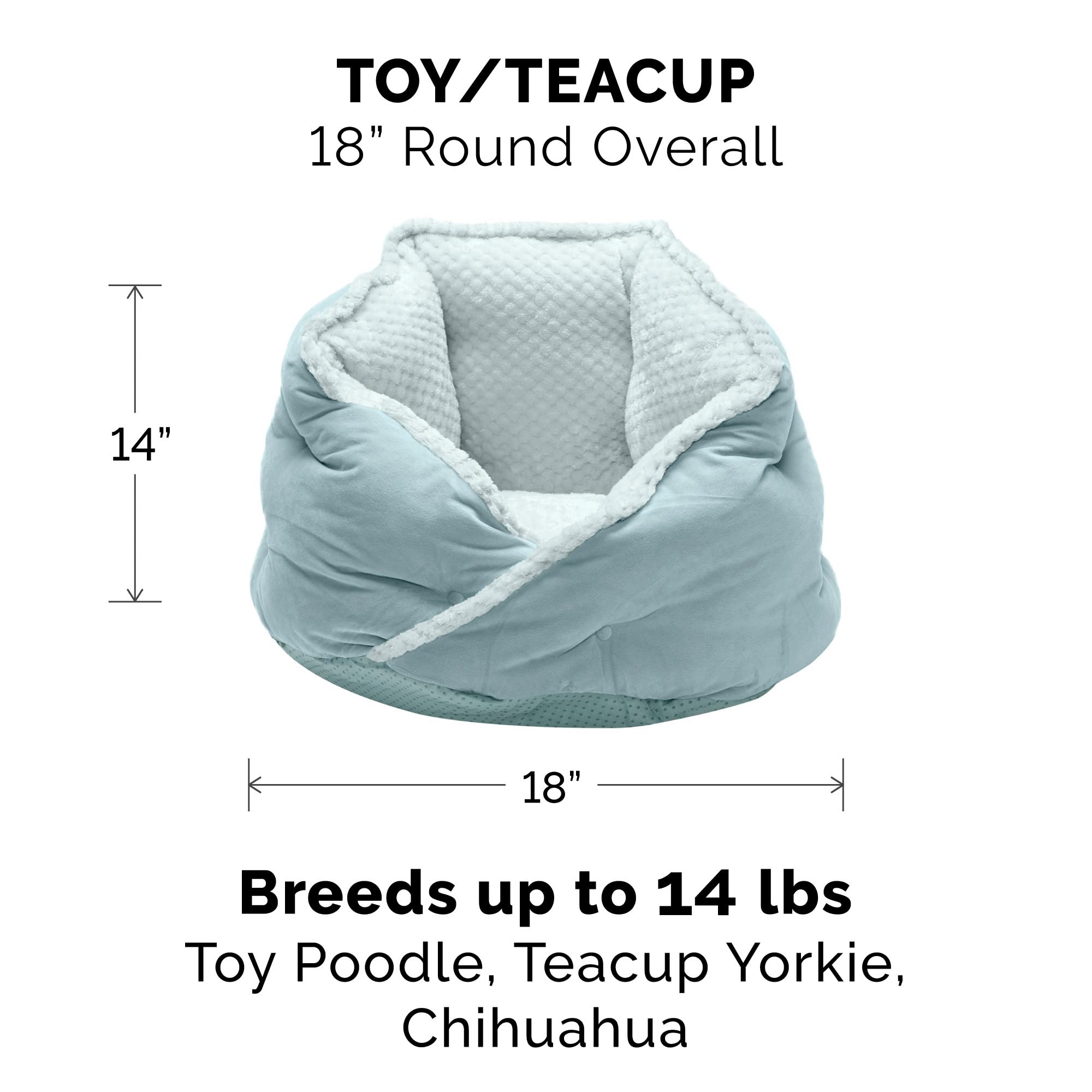 Furhaven 18 Round Pet Bed for Indoor Cats & Small Dogs, 100% Washable, For Pets Up to 14 lbs - Minky Plush & Velvet Hug Bed - Aq