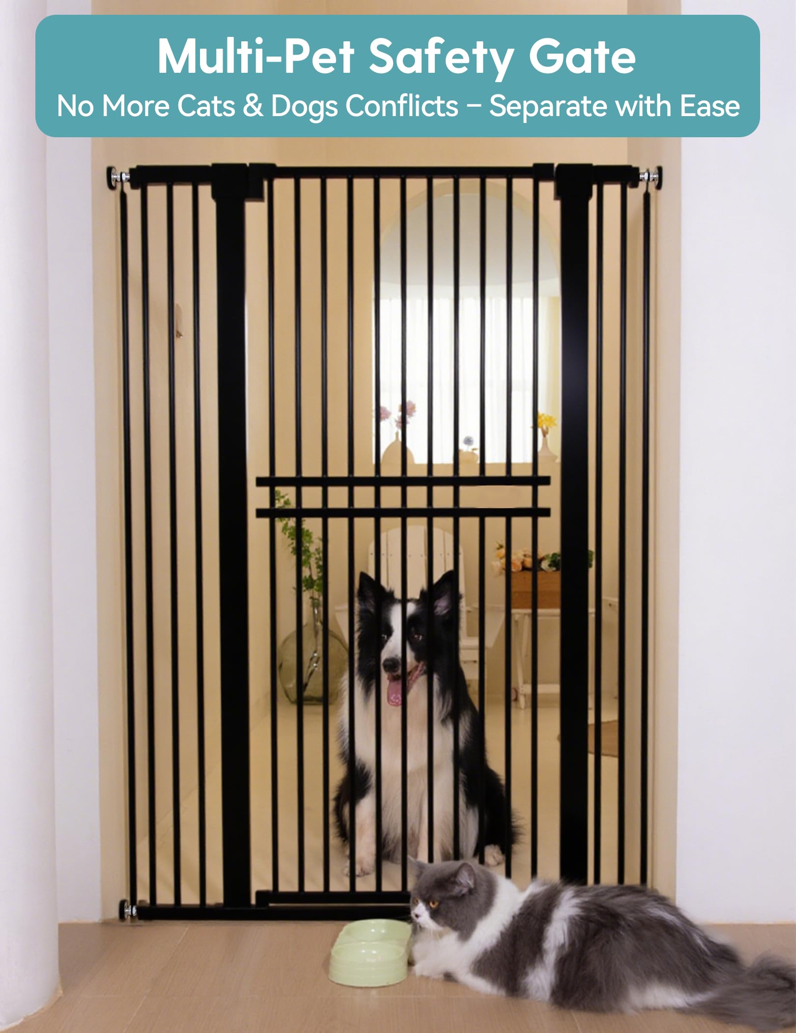 No Pawblems 55 Extra Tall Pet Gate for Cat/Dog, 29-40 Wide Auto Close Tall Dog Gate for Doorways/Hallways, 1.37 Ultra Narrow Spa