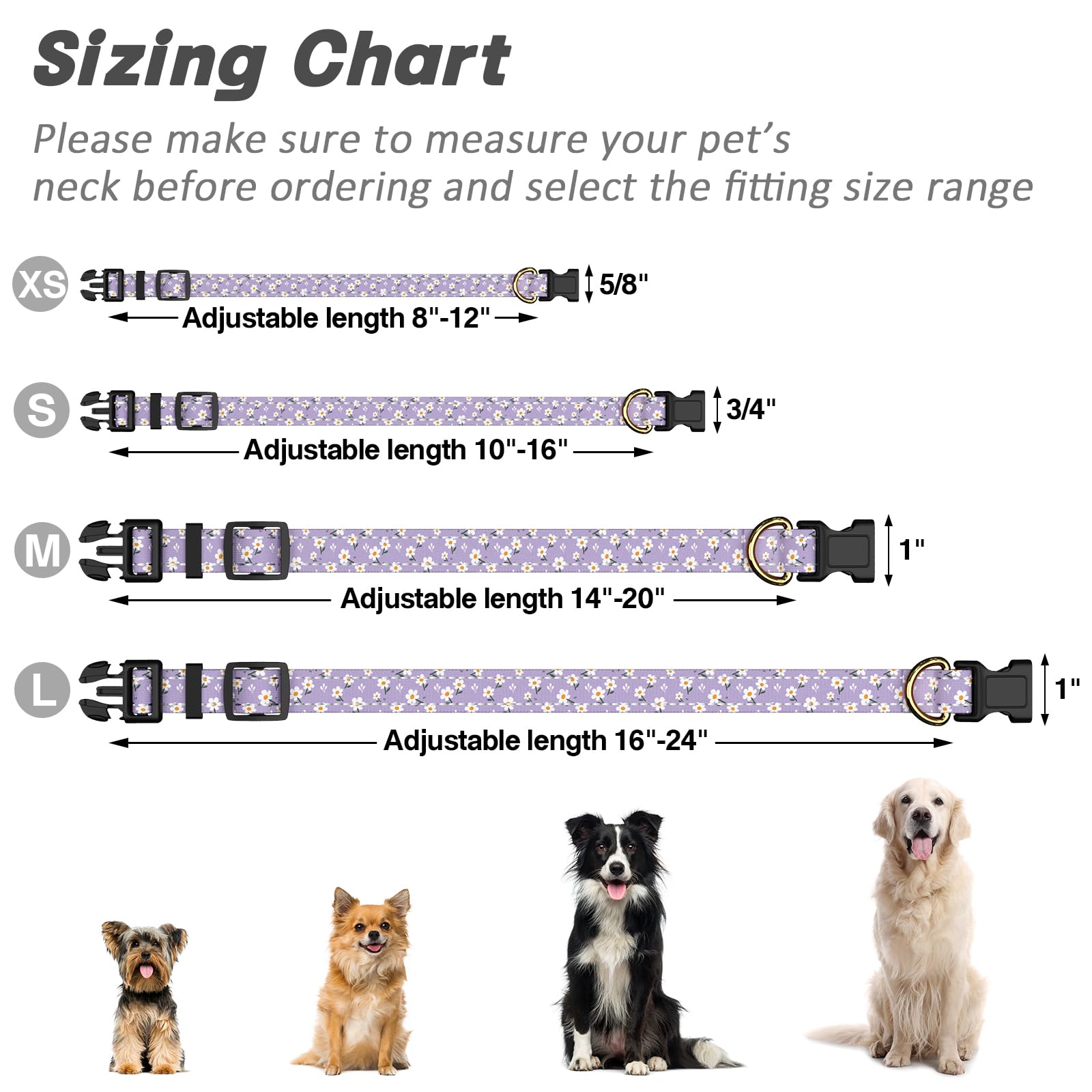 Tmoodel Reflective Dog Collar For Small Dogs, Cute Flower Theme Adjustable Heavy-Duty Nylon Puppy Collar For Boy And Girl Female