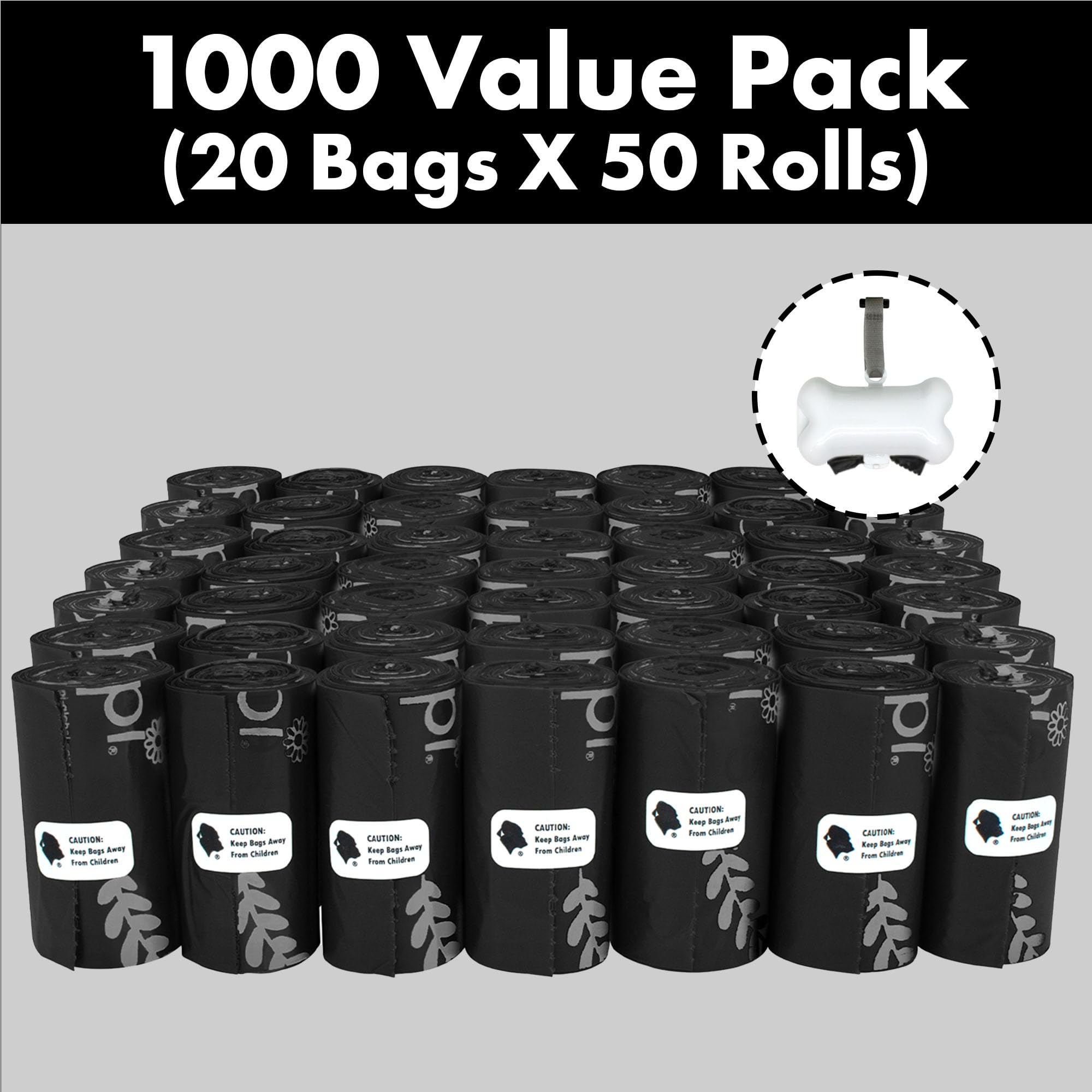 GORILLA SUPPLY Dog Poop Bags with Dispenser, 1000 Count, 9" x 13", Black, Plastic