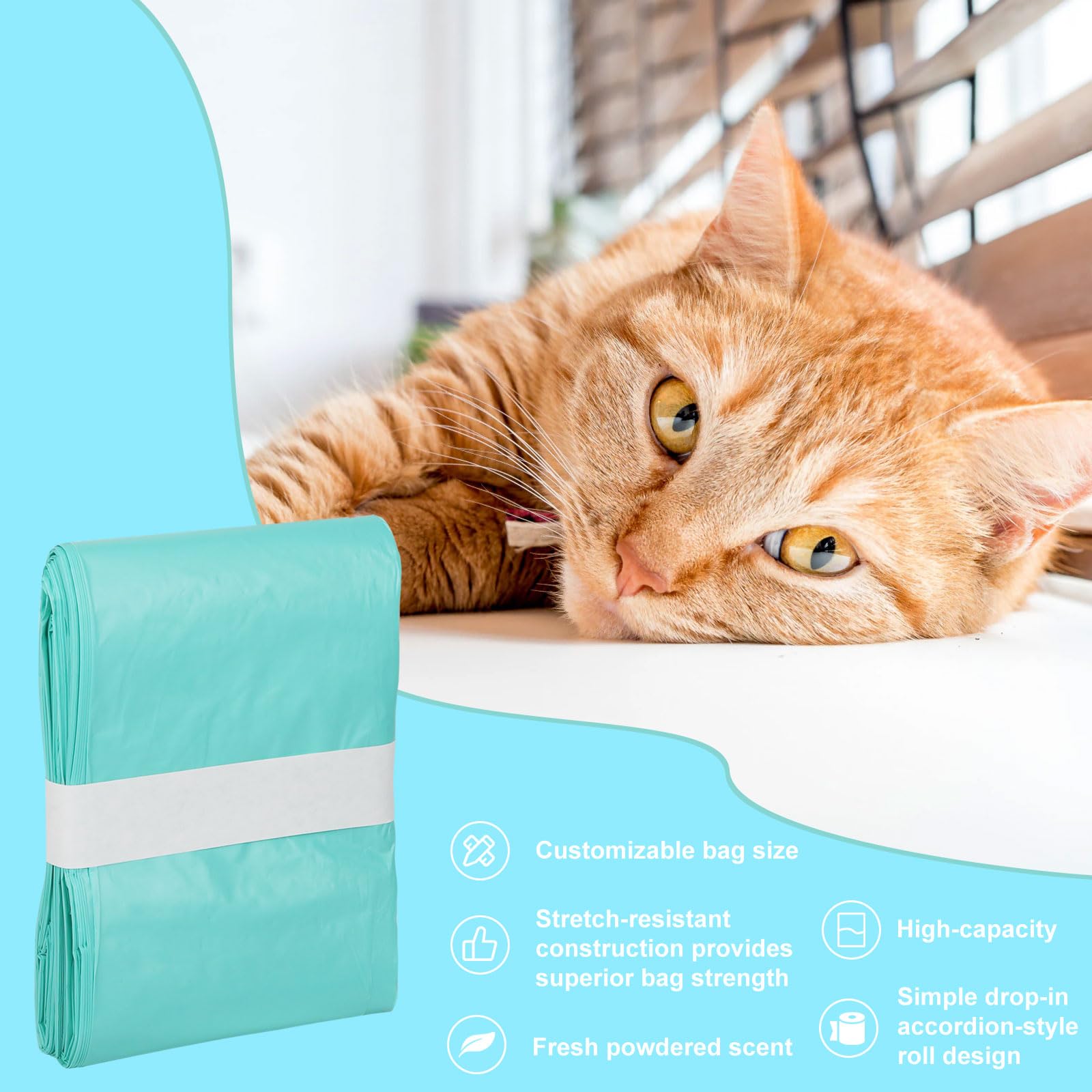 Lisyee Cat Litter Pail Liner Refills Bags Compatible With Litter Champ Litter Pail, Green, Lightly Scented, 10 Pack