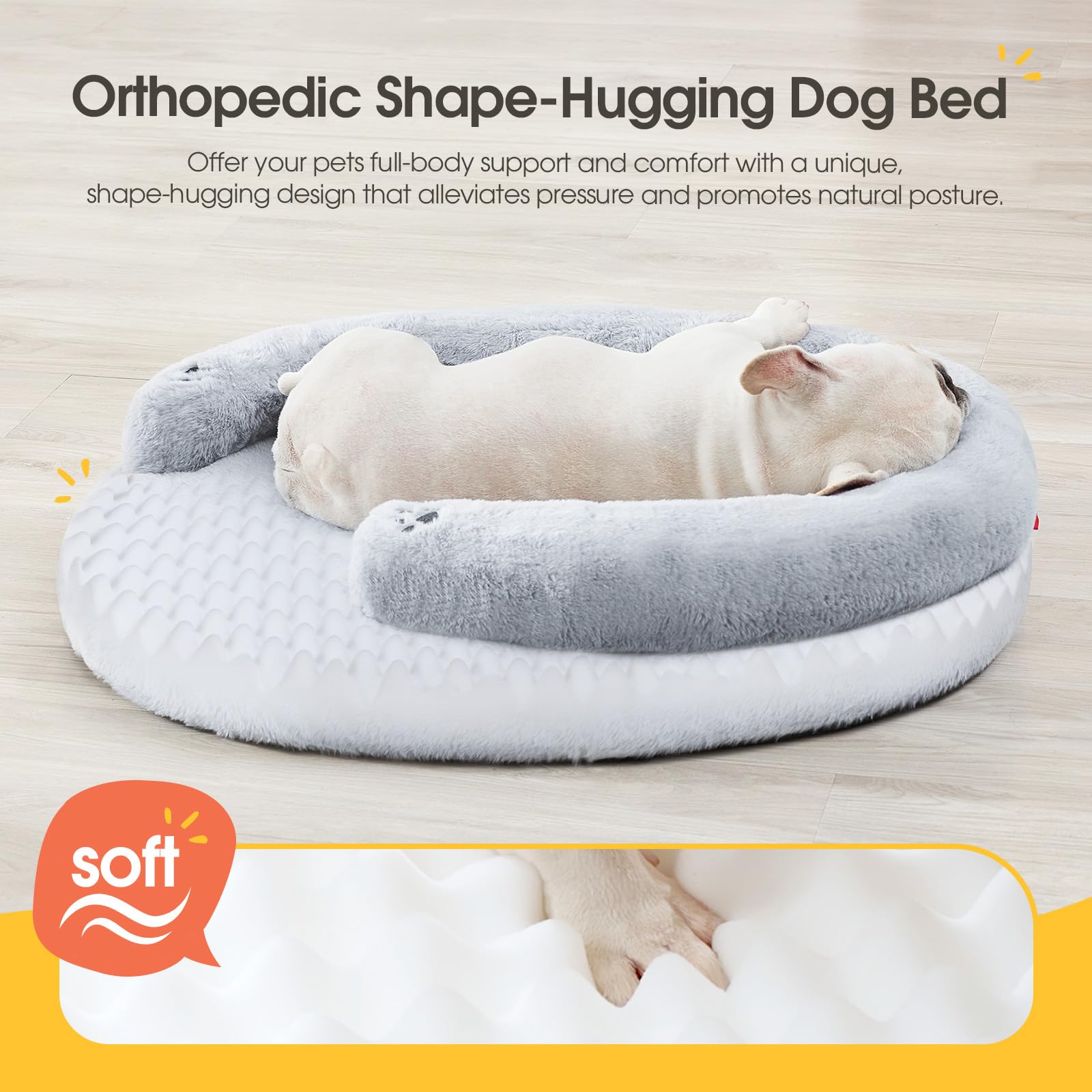 BurgeonNest Orthopedic Dog Bed, Medium/Large, Waterproof Foam, Grey, Model DHB-L, Removable Cover, Non-Slip Bottom