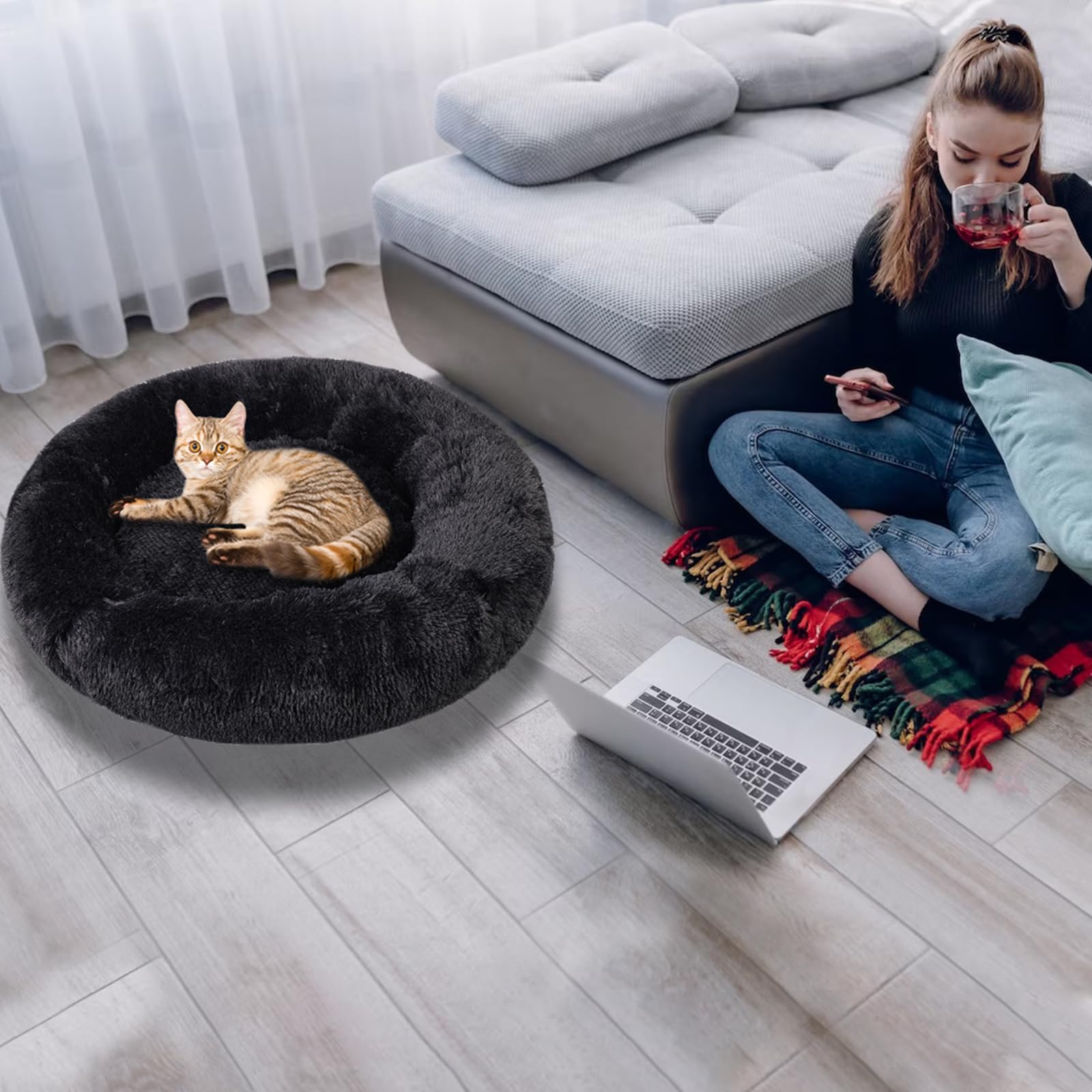 Nisrada Dog Bed For Small Medium Large Dogs, 27 Inch Calming Dogs Bed, Washable-Round Cozy Soft Pet Bed For Puppy And Kitten With Slip-Resistant Bottom