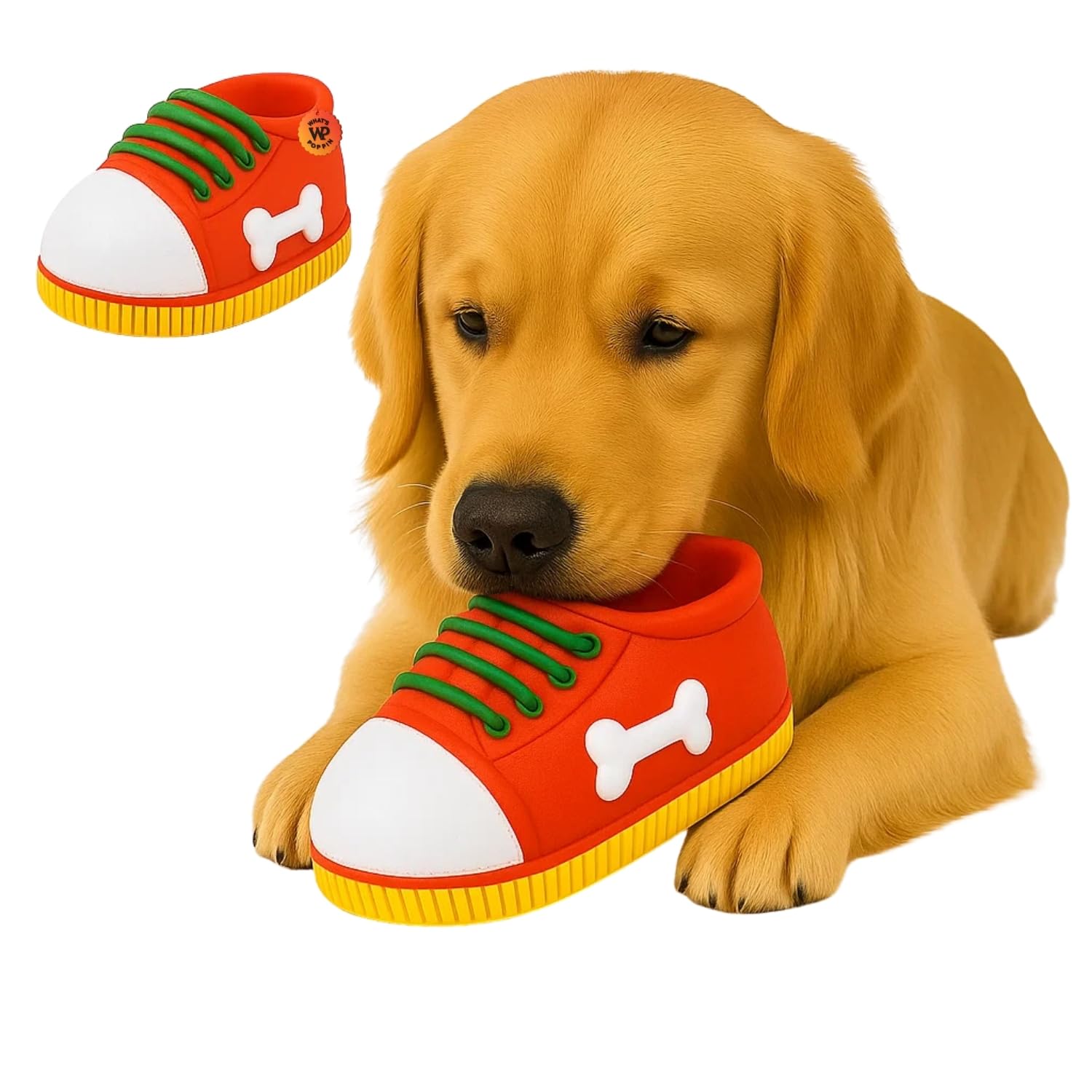 WhatS Poppin Squeaky Shoe Shaped Dog Toy | Rubber Sneaker Design With BuiltIn Squeaker For Interactive Play, Fetch, Chewing & 