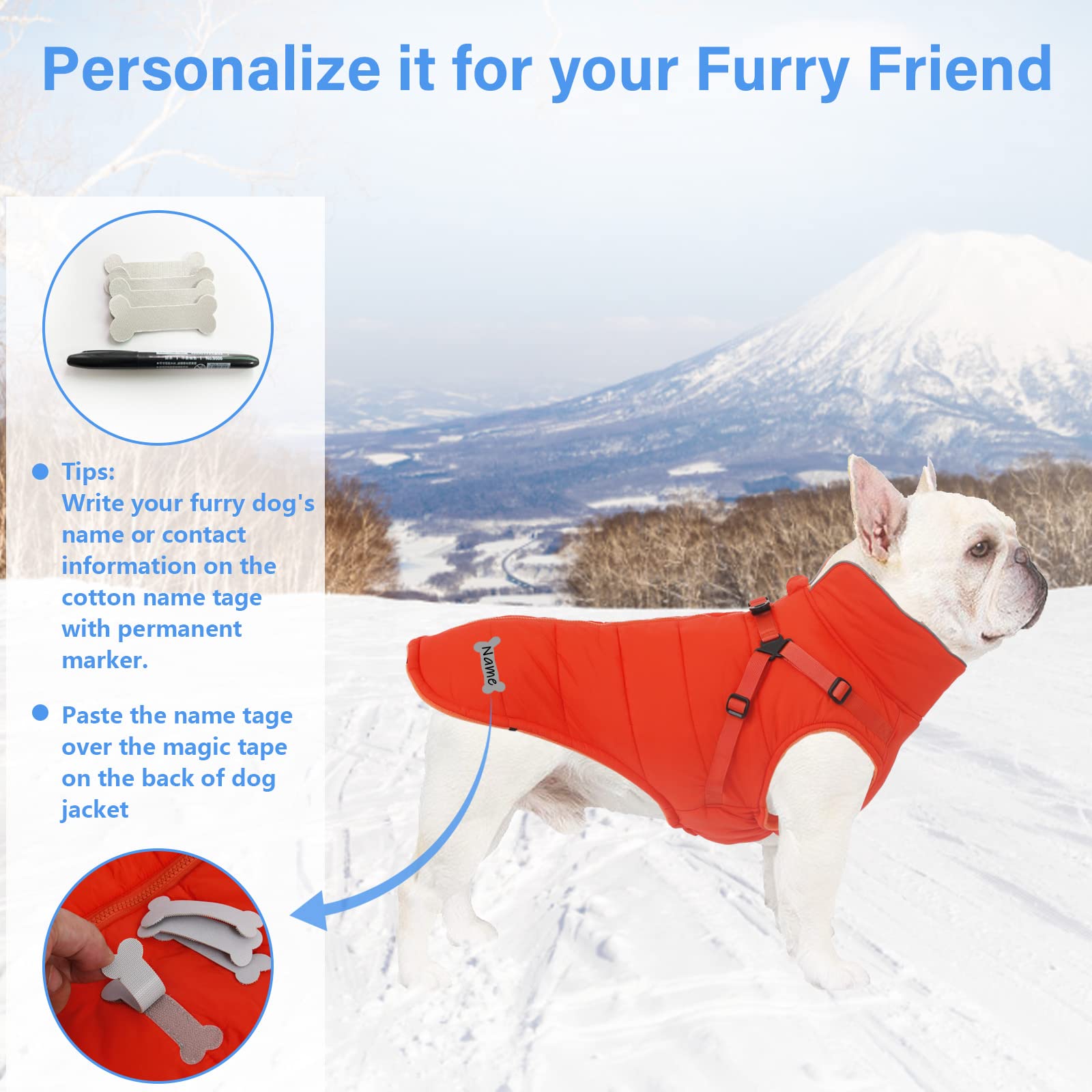 Geyecete Winter Warm Coat Waterproof Dog Winter Jacket With Harness Traction Belt,Windproof Pet Outdoor Jacket Dog Autumn- Can Be Personalized-Orange-S