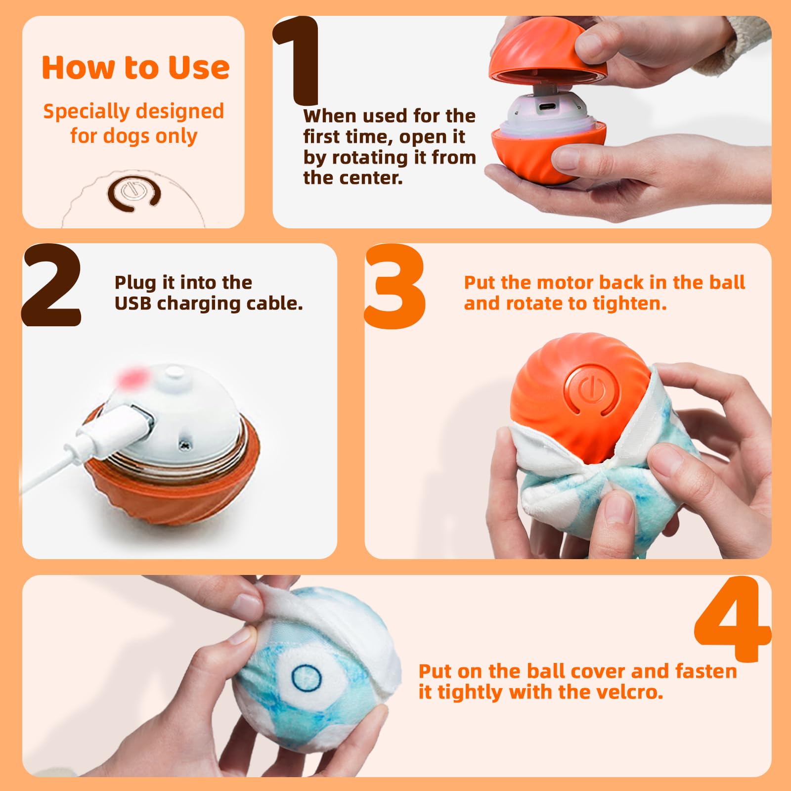 Four Angels Smart Jumping Ball For Dogs - Automatic Moving & Vibrating Interactive Roller, Fun Bounce And Shaky Play For Indoor/