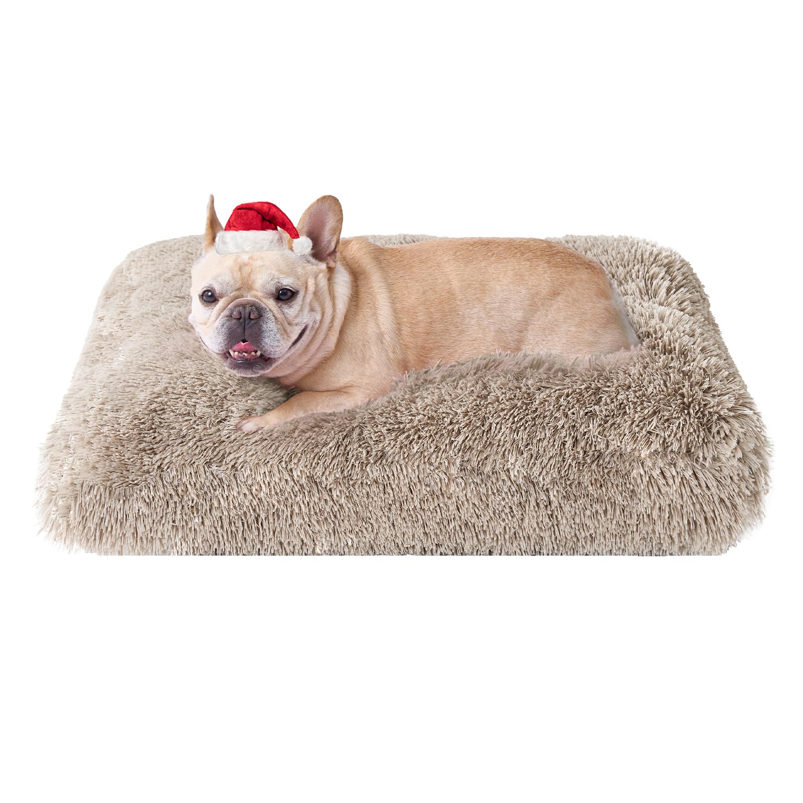 Eheyciga Fluffy Dog Crate Bed For Medium Dogs, Plush Faux Fur Dog Crate Pad, Calming Anti Anxiety Medium Dog Bed For Crate, Washable Soft Warm Dog Crate Mat With Non-Slip Bottom, Camel