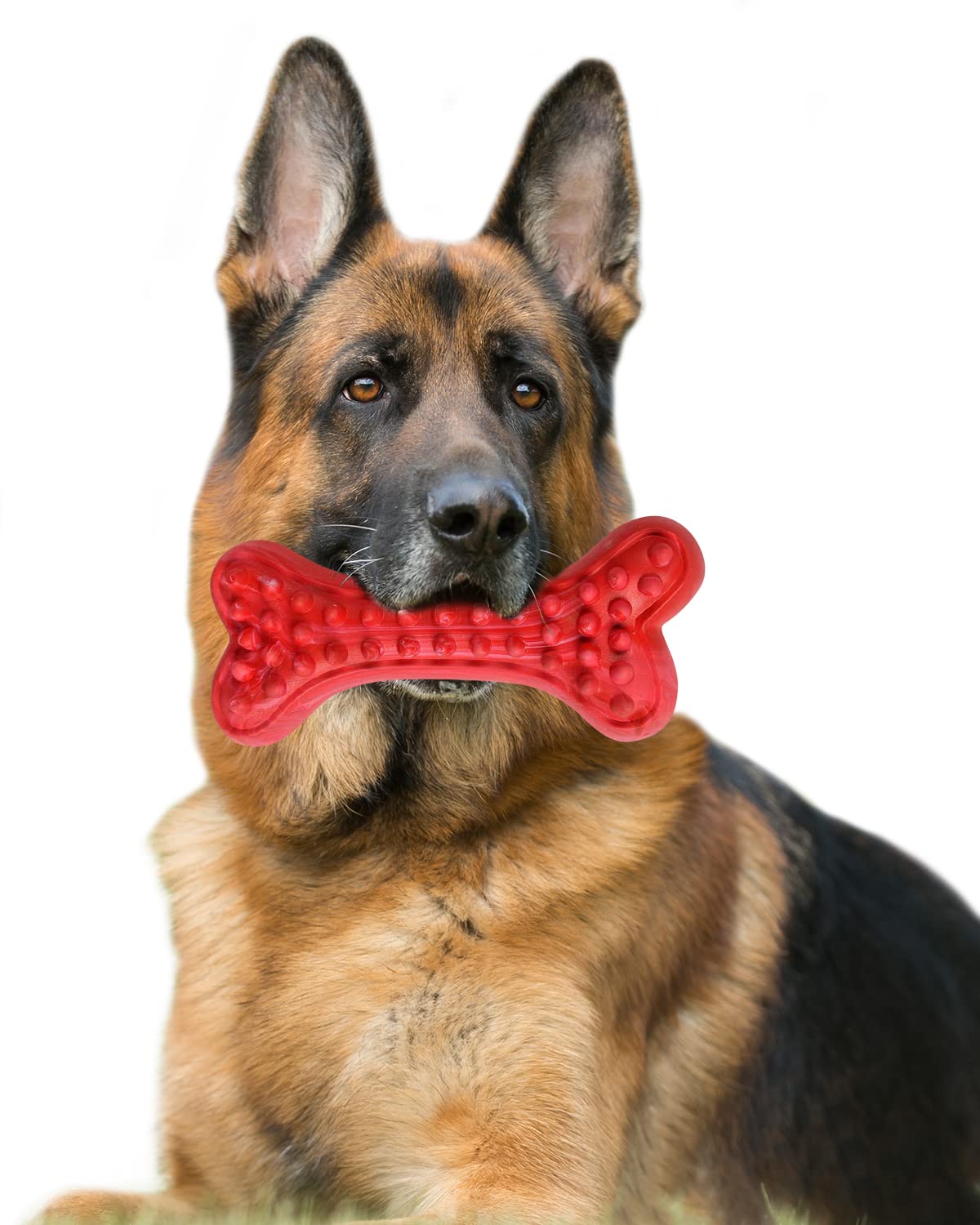 German Shepherd Dog Chew Toys for Aggressive Chewers,Indestructible Beef Flavored Tough Durable Dog Bone Toy Natural Rubber Teet