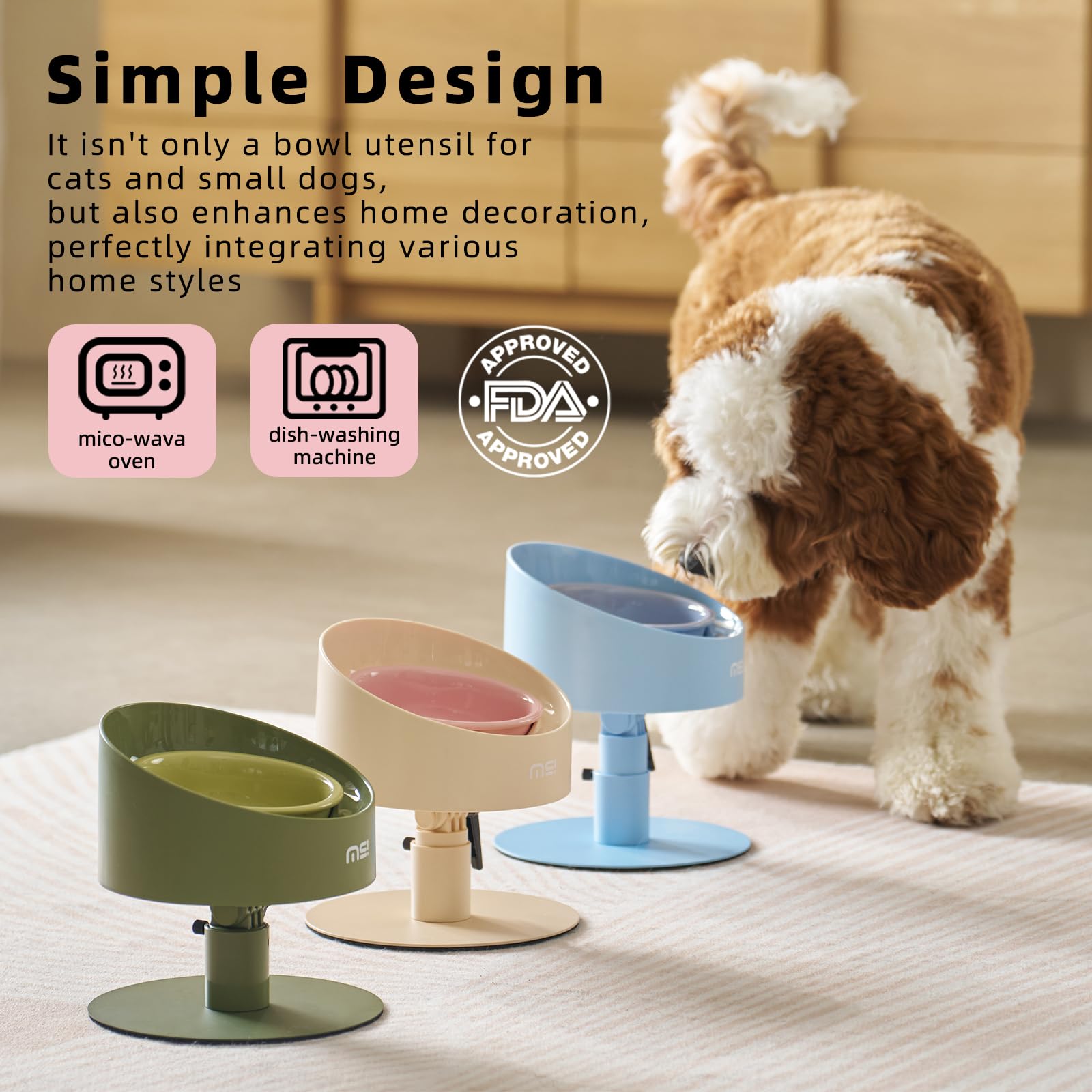 MS!MAKE SURE Adjustable Raised Cat Bowls, Ceramic Elevated Cat Bowls, Pet Bowl with Anti - Slip Rubber Pad, Leak - Proof, Lead &