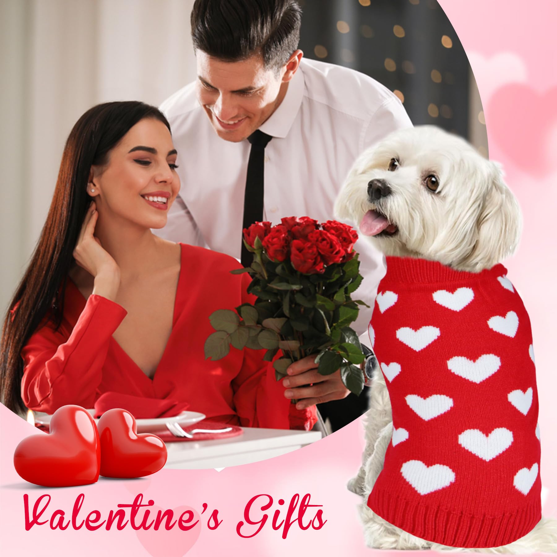 Goyoswa Valentine Dog Sweater Dog Valentines Clothes Outfit Knitted Heart Sweater For Small Medium Large Dogs Pets (Red, X-Large
