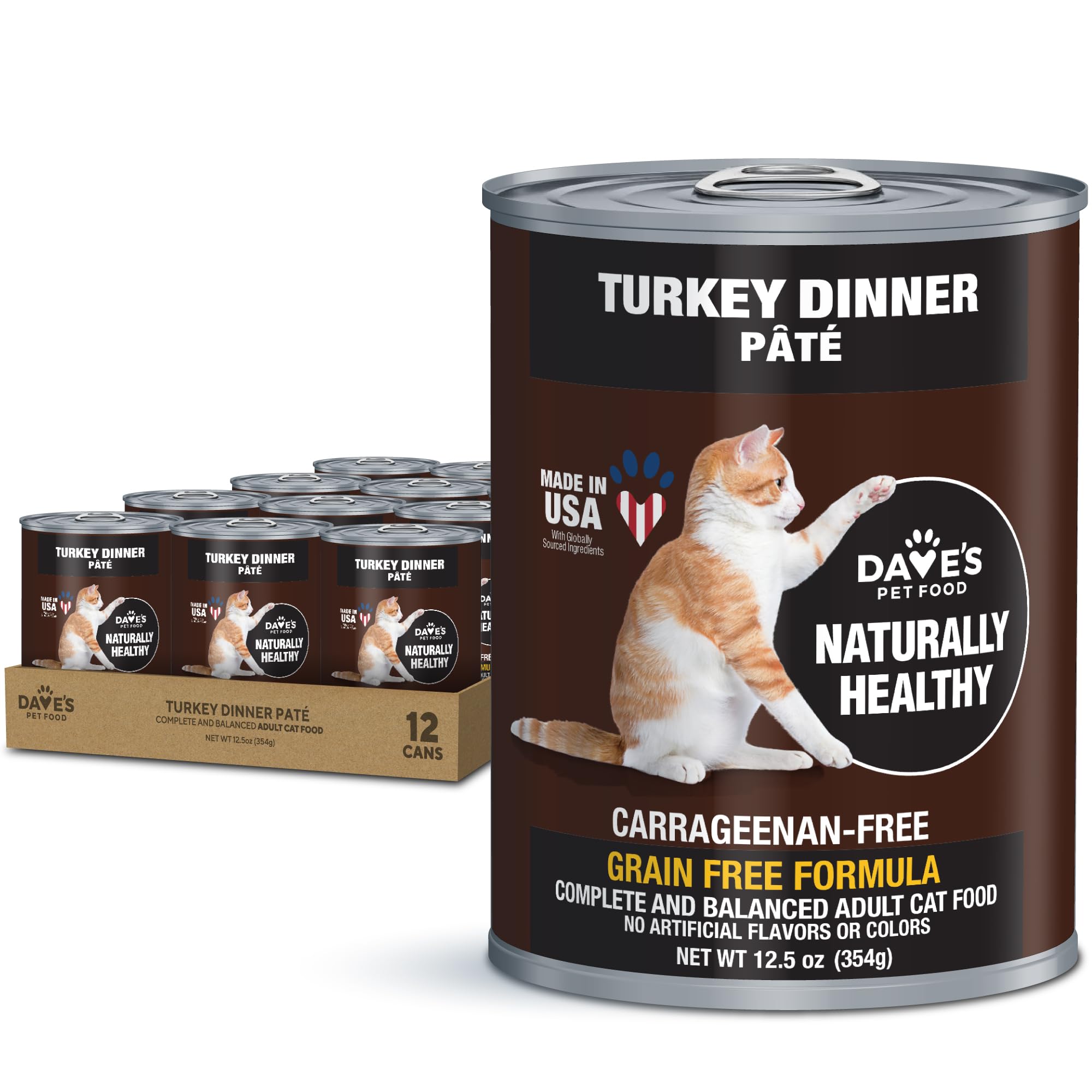 Daves Pet Food Grain Free Wet Canned Cat Food (Turkey), Made in USA Naturally Healthy, Added Vitamins & Minerals, Gluten-Free, 