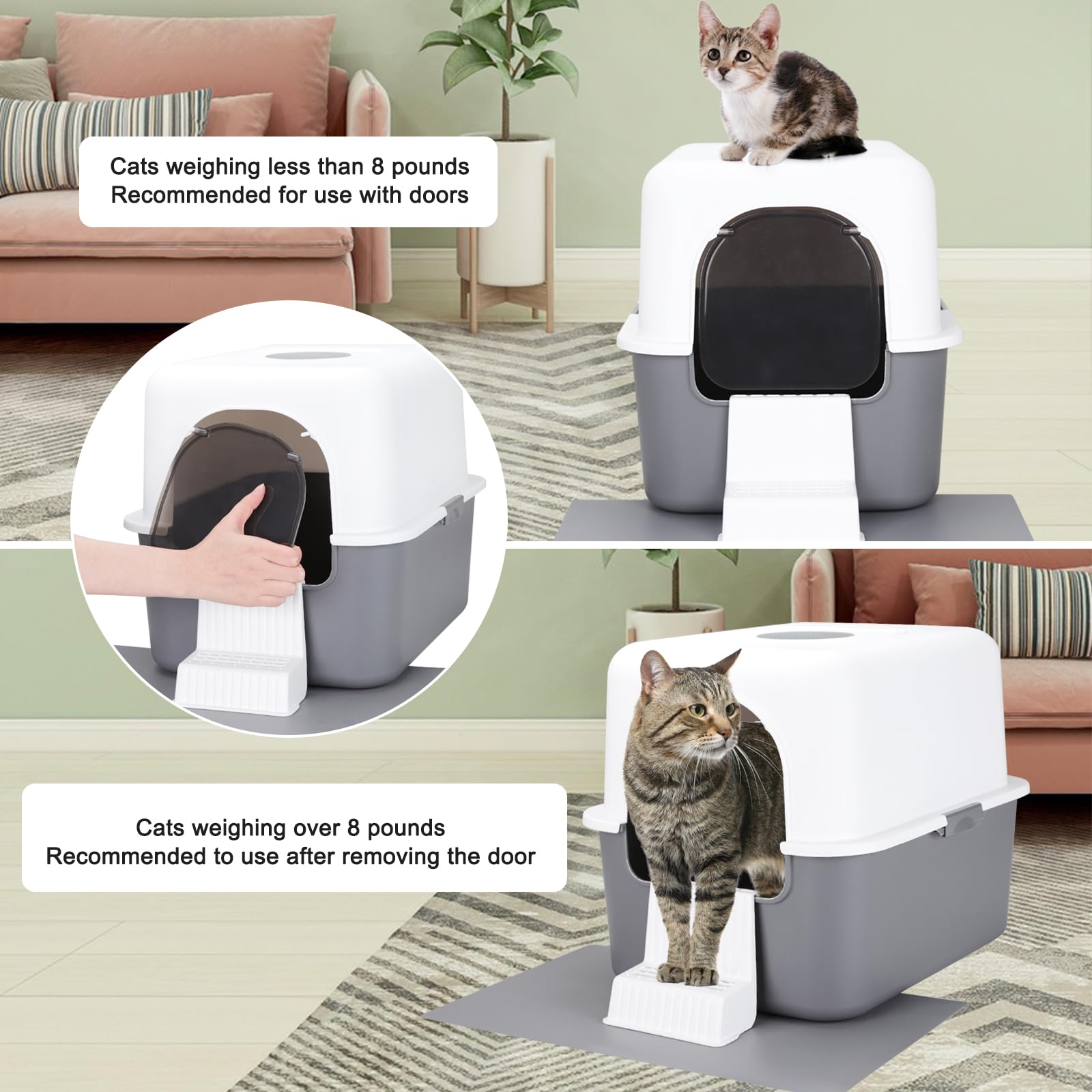 Sfozstra Cat Litter Box, Fully Enclosed, Leak-Proof, Small, Grey with Pedal, Easy to Clean (Model QA)