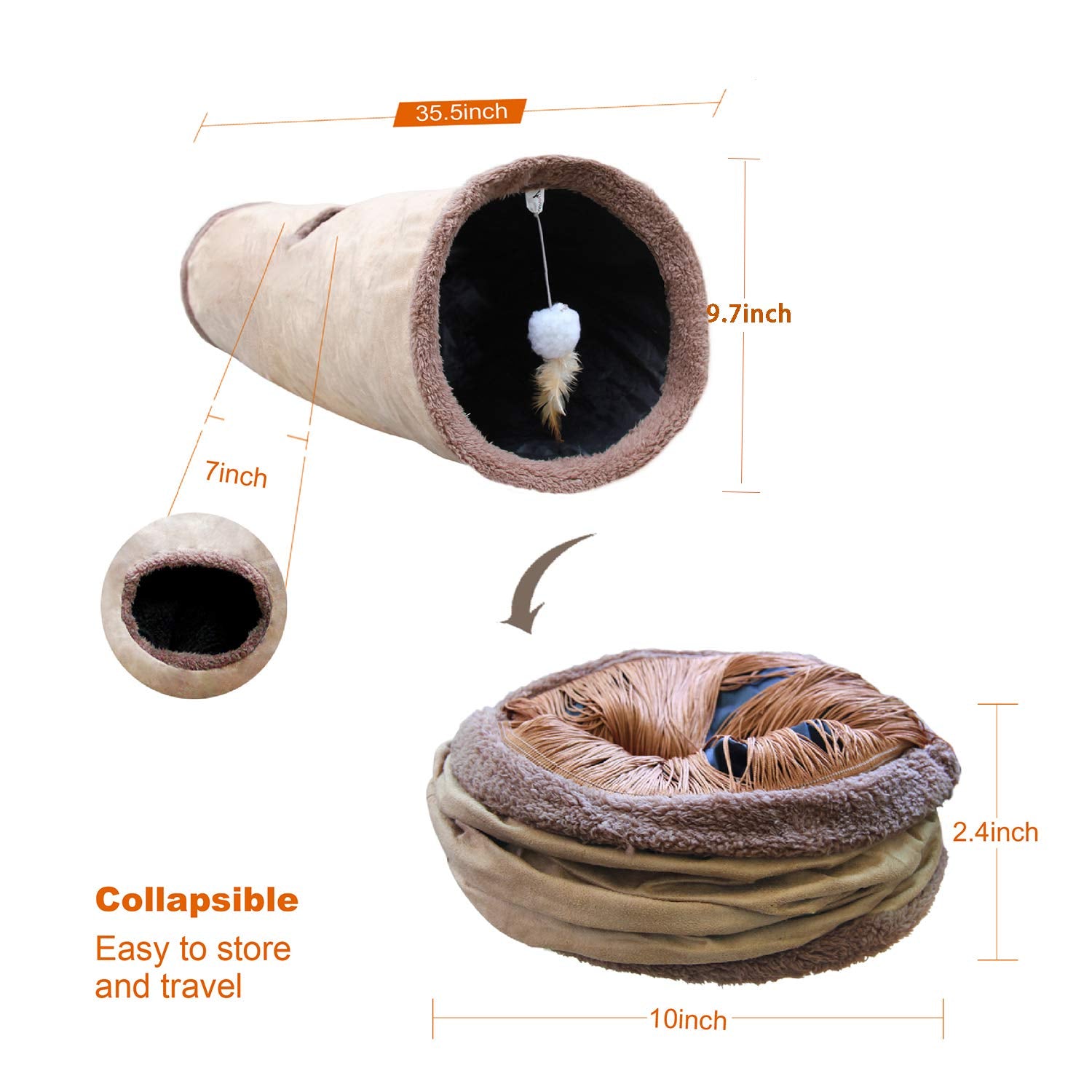 Petest Collapsible Cat Tunnel Pet Play Tube Crinkle Tunnel with Cat Toys