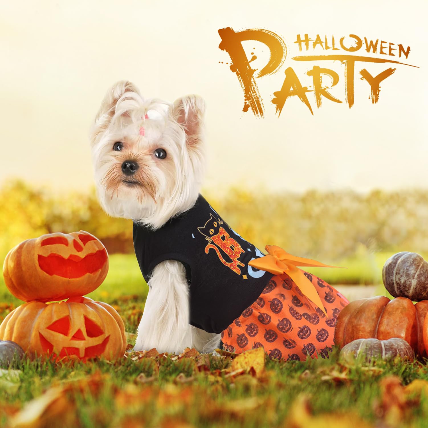 Idepet Dog Dress Halloween, Holiday Puppy Skirt Cute Boo Dog Costume Funny Pumpkin Print Pet Apparel Dog Clothes For Small Dogs