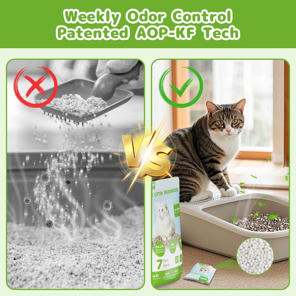 Cat Litter Deodorizer, Litter Box Odor Eliminator, Patented Aop-Kf Solid Alkali Tech, 99% Deodorization, Long-Lasting Fresh, Cat