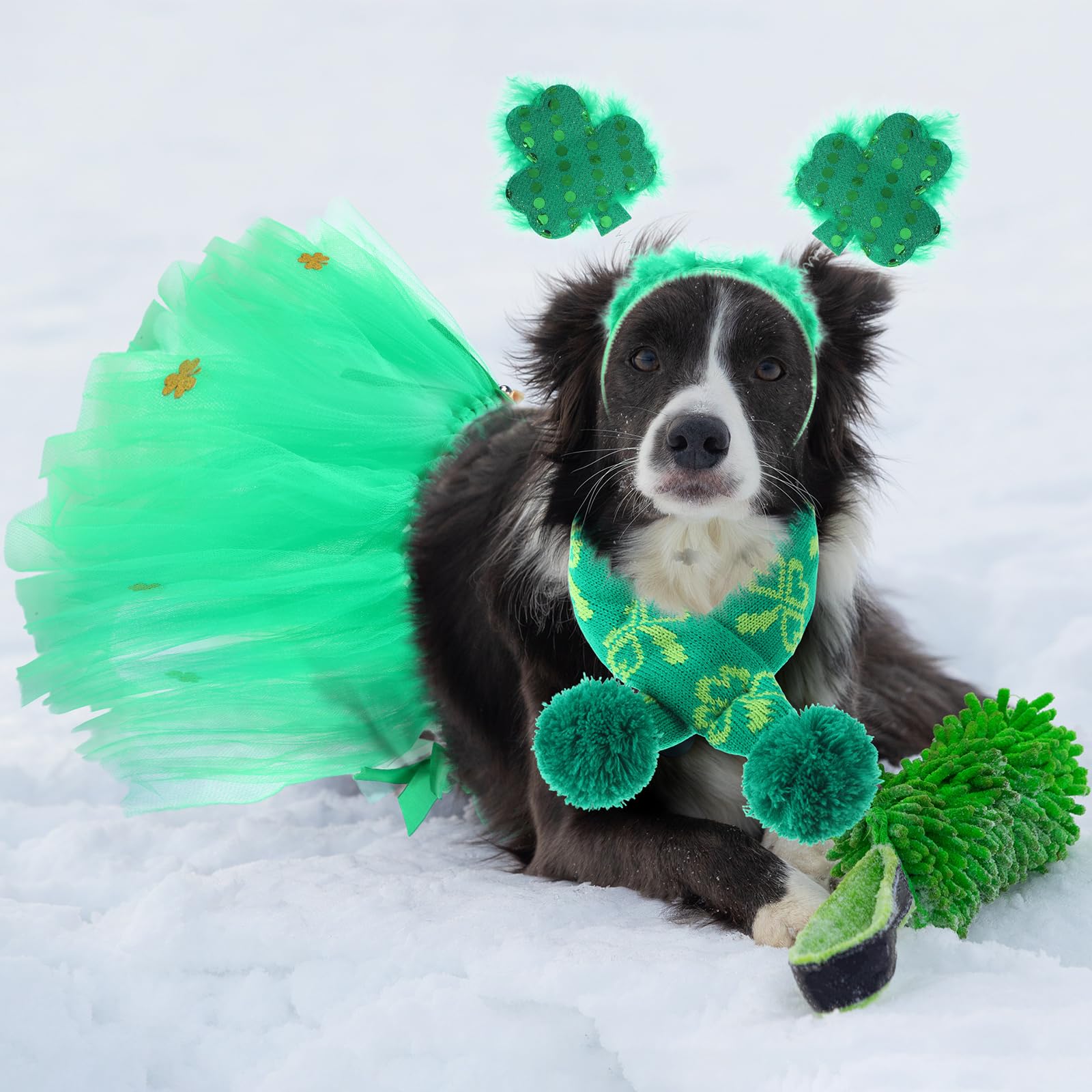 Siltriangle 3 Pcs St Patrick'S Day Dog Costume Set Including Sequins Shamrock Headband St. Patrick'S Day Dog Tutu Dress Cute Pet