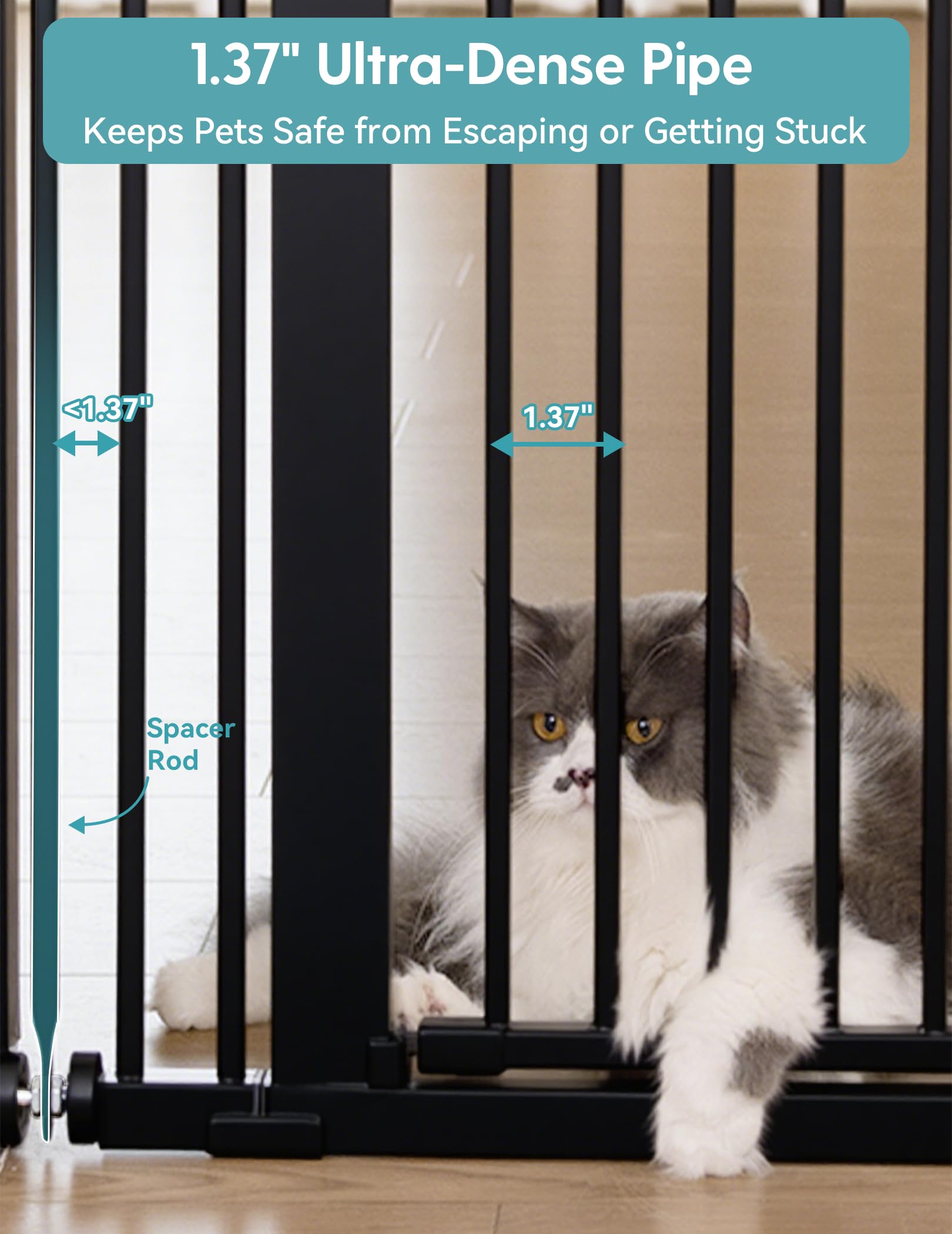 No Pawblems 55 Extra Tall Pet Gate for Cat/Dog, 29-40 Wide Auto Close Tall Dog Gate for Doorways/Hallways, 1.37 Ultra Narrow Spa